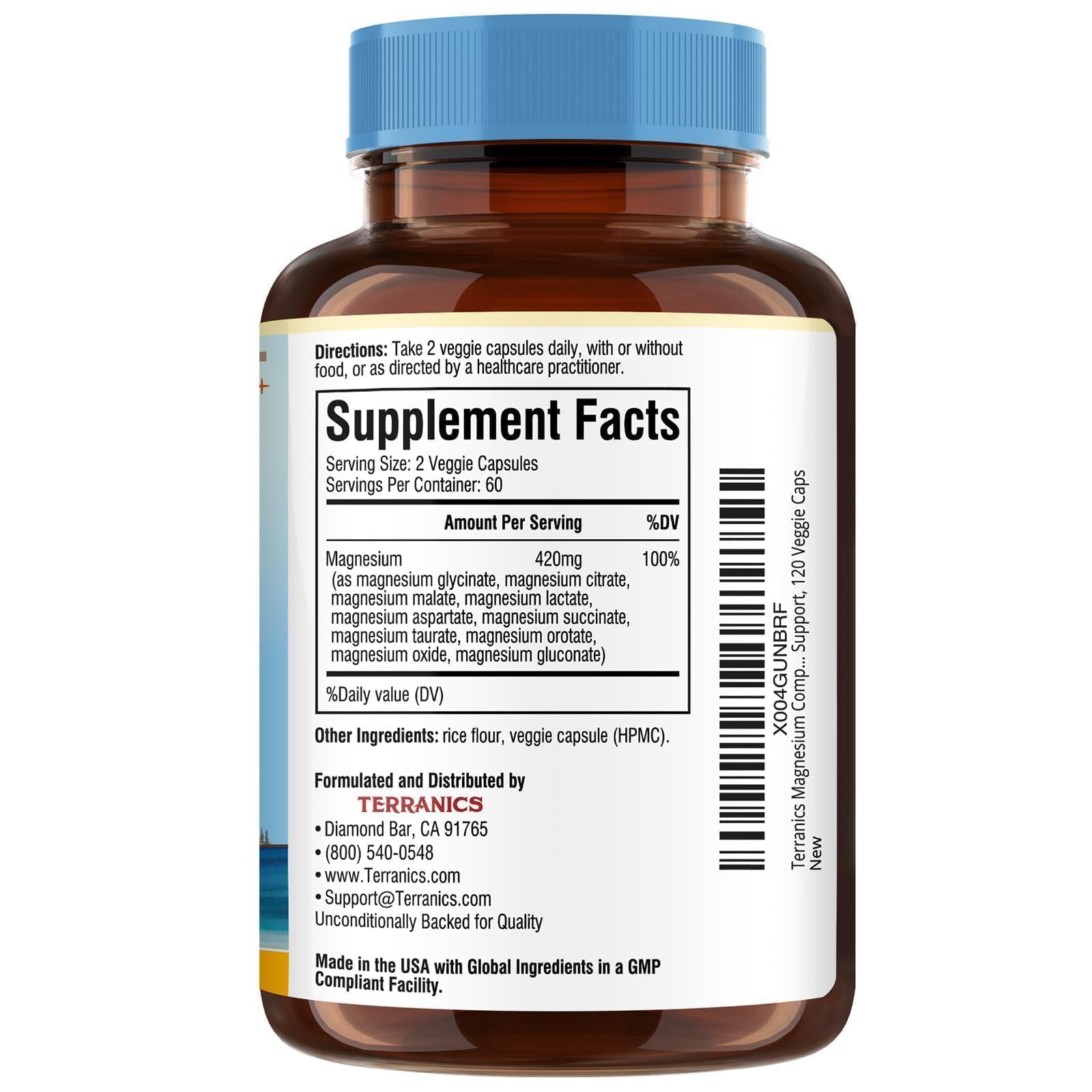 Terranics Magnesium Complex Supplement 420mg, 10-in-1 Full-Spectrum Formula, Glycinate, Citrate, Malate & More, Max Absorption, Bone and Heart Support, 120 Veggie Caps Terranics uk supplements