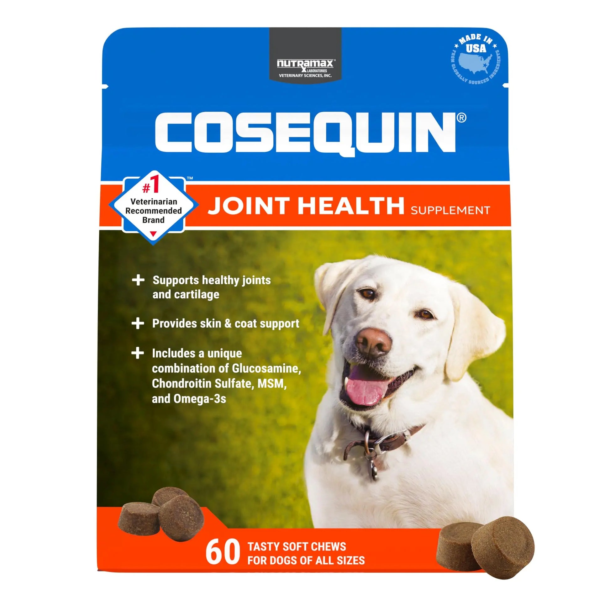 Nutramax Cosequin for Dogs Joint Health Supplement, Contains Glucosamine for Dogs, Chondroitin, MSM and Omega-3s, Supports Joint and Skin and Coat Health, Soft Chews, 60 Count Nutramax Laboratories uk supplements