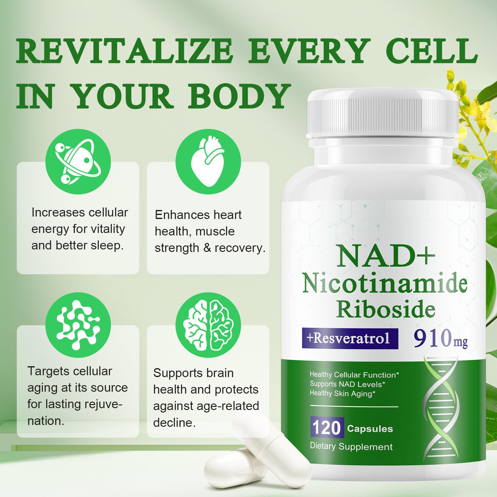 Xaarty NAD Supplement, 910MG Liposomal NAD for Women & Men, Nicotinamide Riboside, Resveratrol, Quercetin, NAD Resveratrol Supplement for Anti-Aging, 120 Capsules Xaarty uk supplements