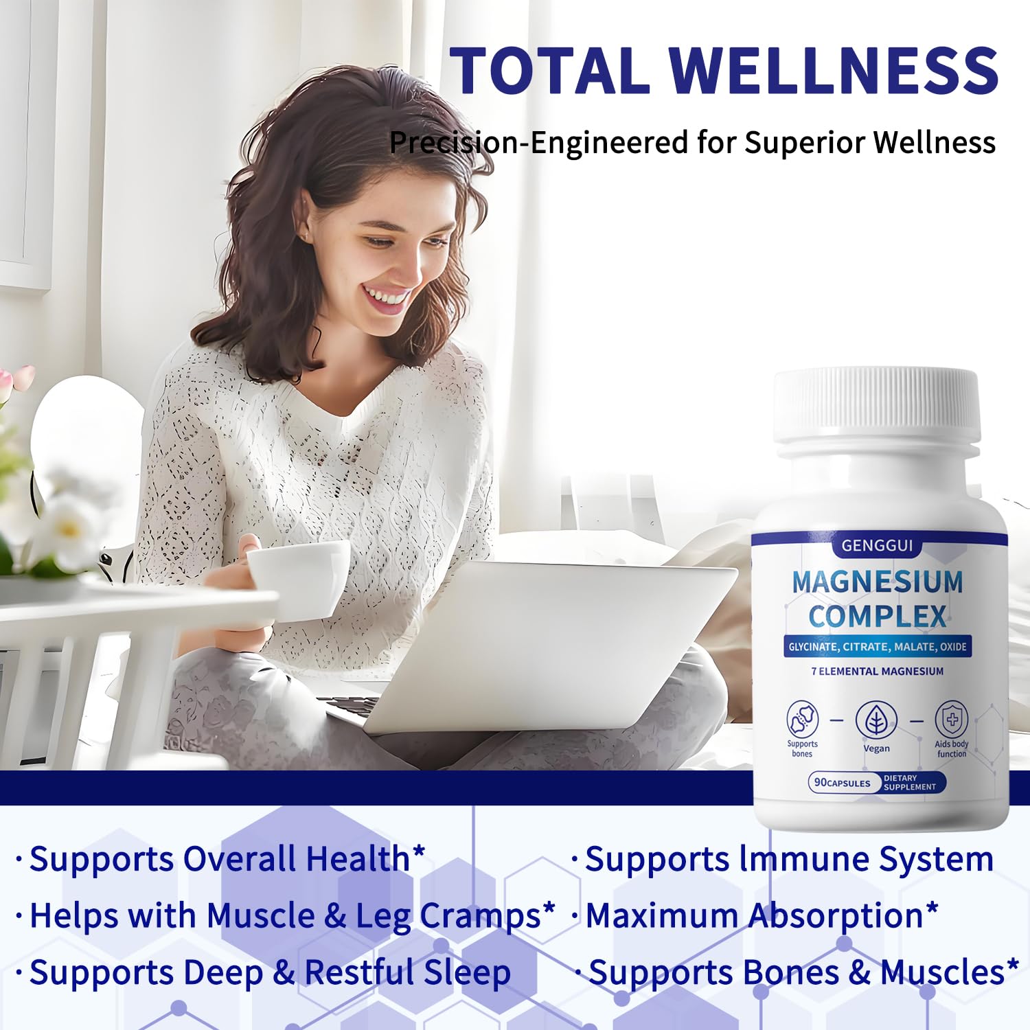 Magnesium Complex 1000mg with 8 Types - Glycinate, Citrate, Malate - Supports Muscle Relaxation, Bone Health, Energy Production & Sleep - High Absorption, Non-GMO, Vegan Capsules, 90 Count (001) ZYGCDZ uk supplements