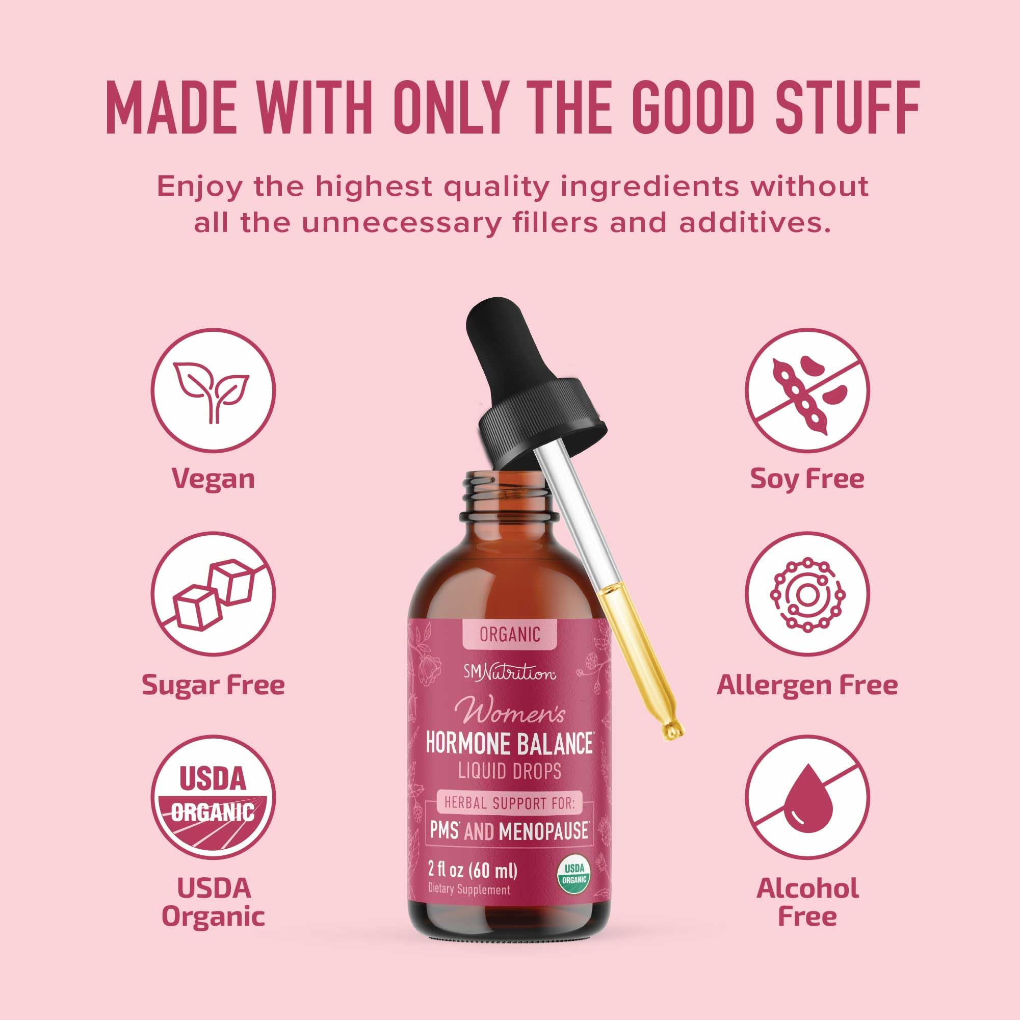 Hormone Balance Liquid Drops | with Black Cohosh, Stinging Nettle, Red Raspberry Leaf, Chasteberry & More | Menopause, Hot Flash, & PMS Relief Menstrual Herbal Support Tincture | Vegan Formula | 2oz SMNutrition uk supplements
