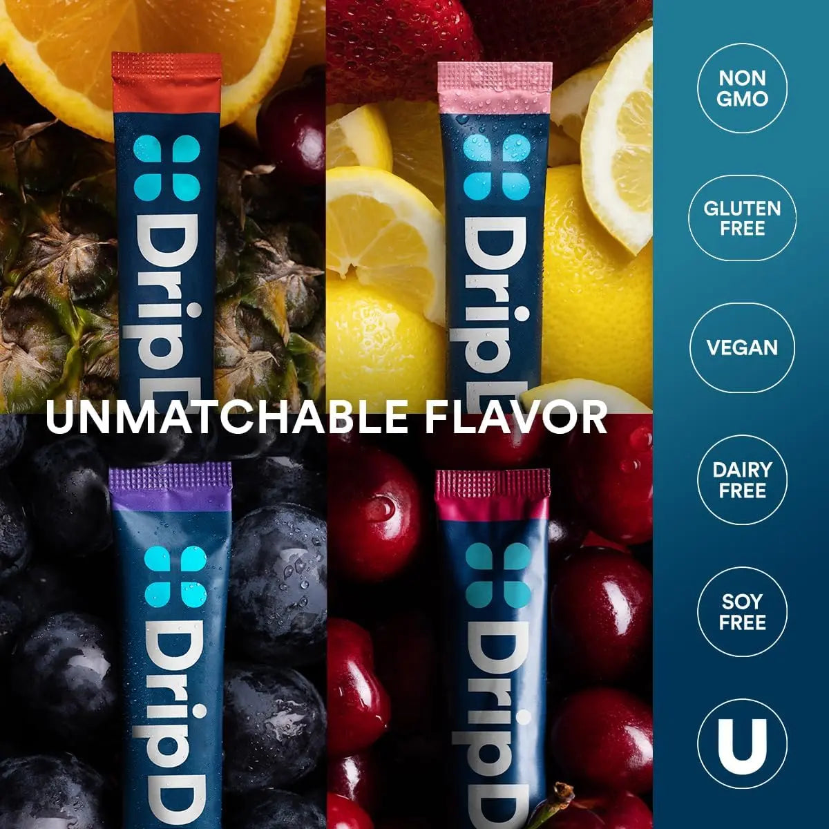 DripDrop Hydration Packets - Juicy Variety Pack - Single Serve Electrolytes Powder Drink Mix - Grape, Fruit Punch, Strawberry Lemonade, Cherry DripDrop uk supplements