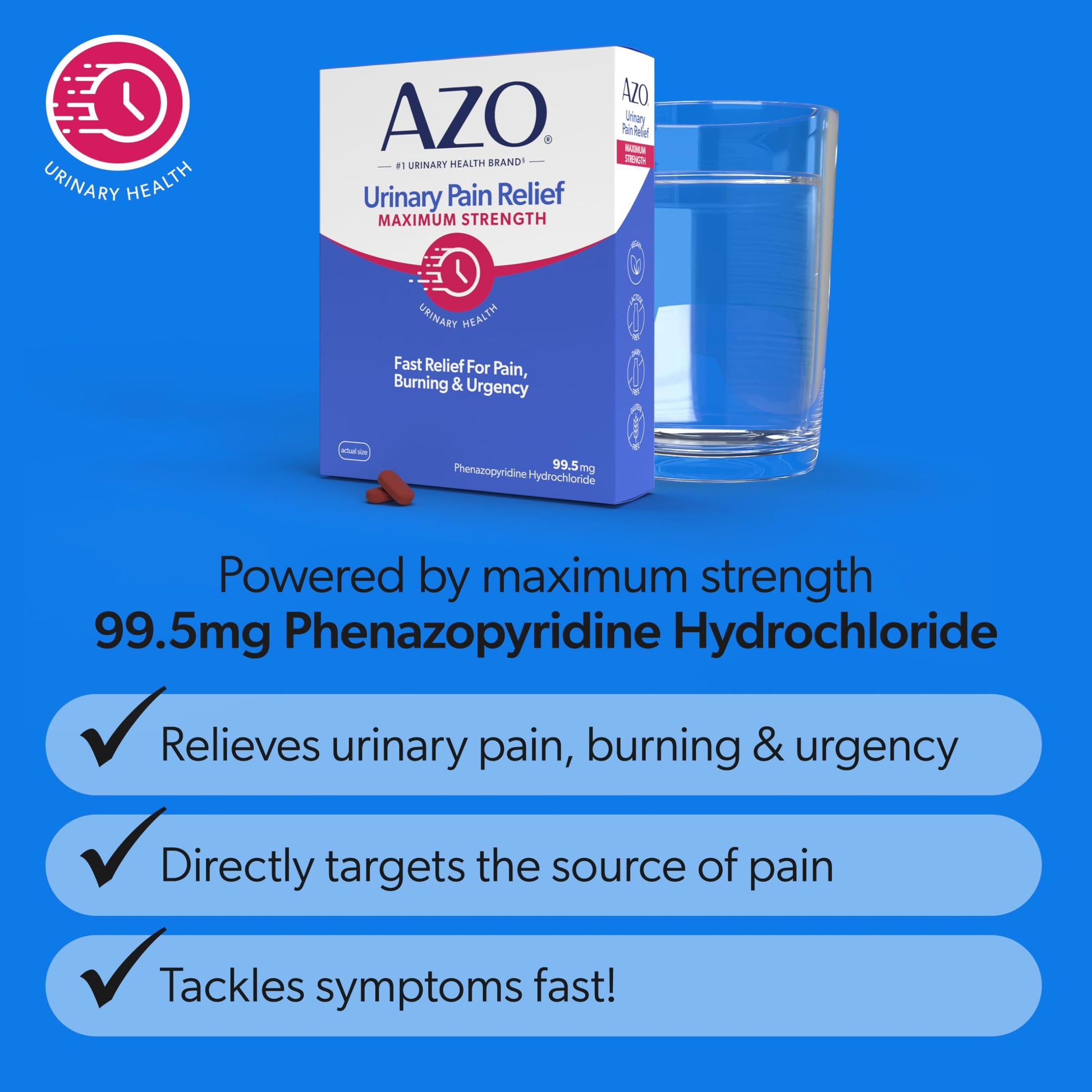AZO Urinary Pain Relief Maximum Strength | Fast Relief of UTI Pain, Burning & Urgency | Targets Source of Pain | #1 Most Trusted Brand | 48 Tablets AZO uk supplements