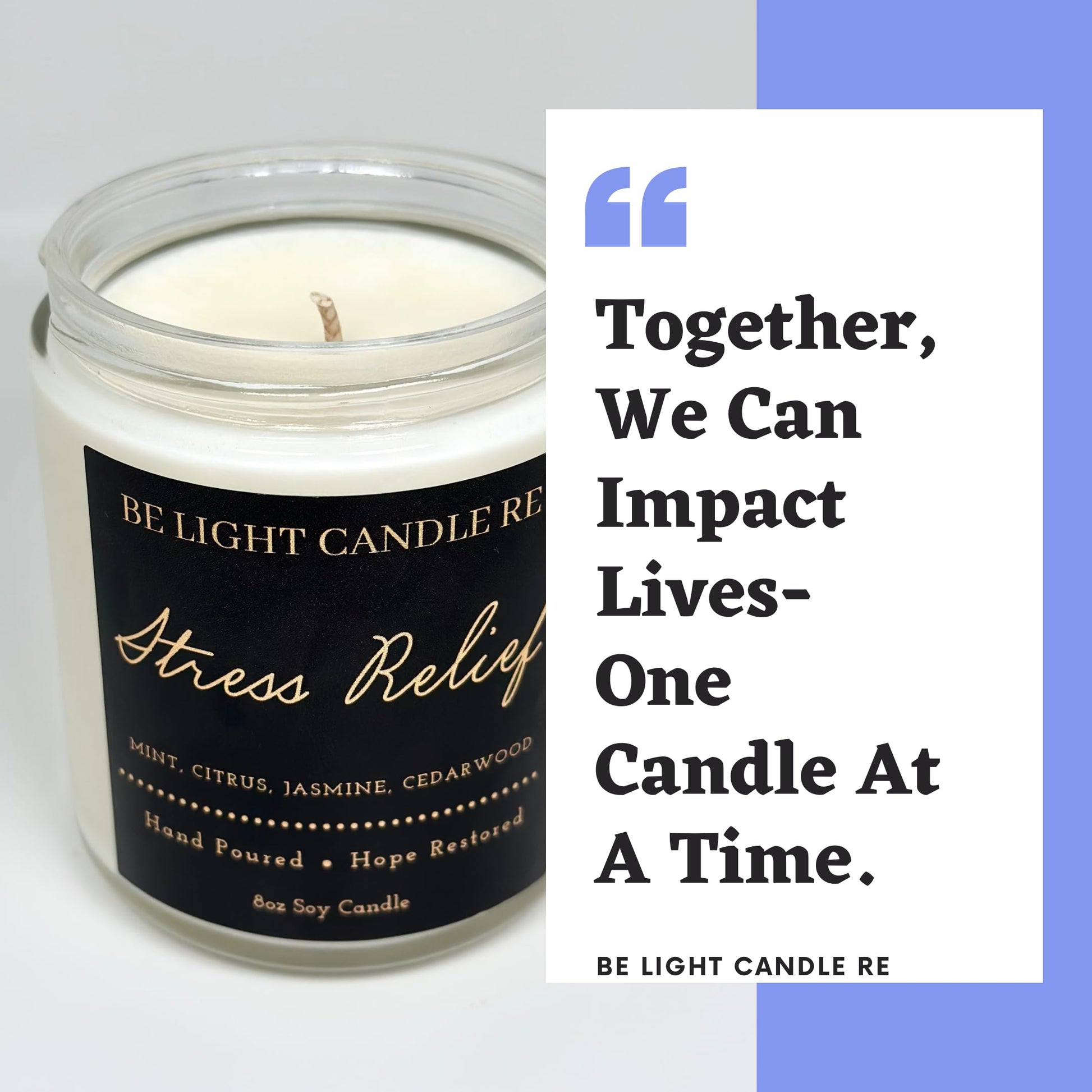 Stress Relief Candle | Purpose-Driven Soy Candles | Scented Candle for Home | 8oz Long Lasting Candle Be Light Candle RE uk supplements