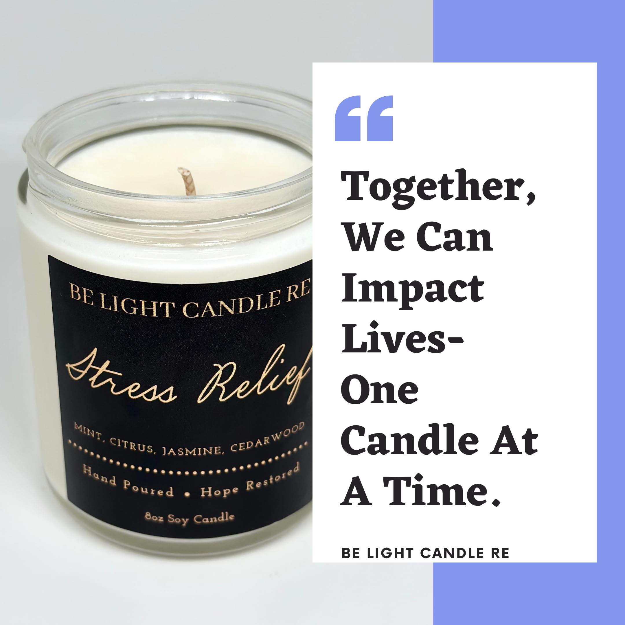 Stress Relief Candle | Purpose-Driven Soy Candles | Scented Candle for Home | 8oz Long Lasting Candle Be Light Candle RE uk supplements