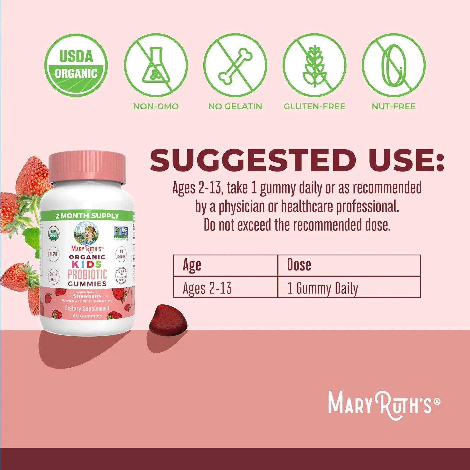MaryRuth Organics Multivitamin and Probiotic Gummies (Strawberry) for Kids | Clean Label Project Verified® | Vitamins for Gut Health MARYRUTH'S uk supplements