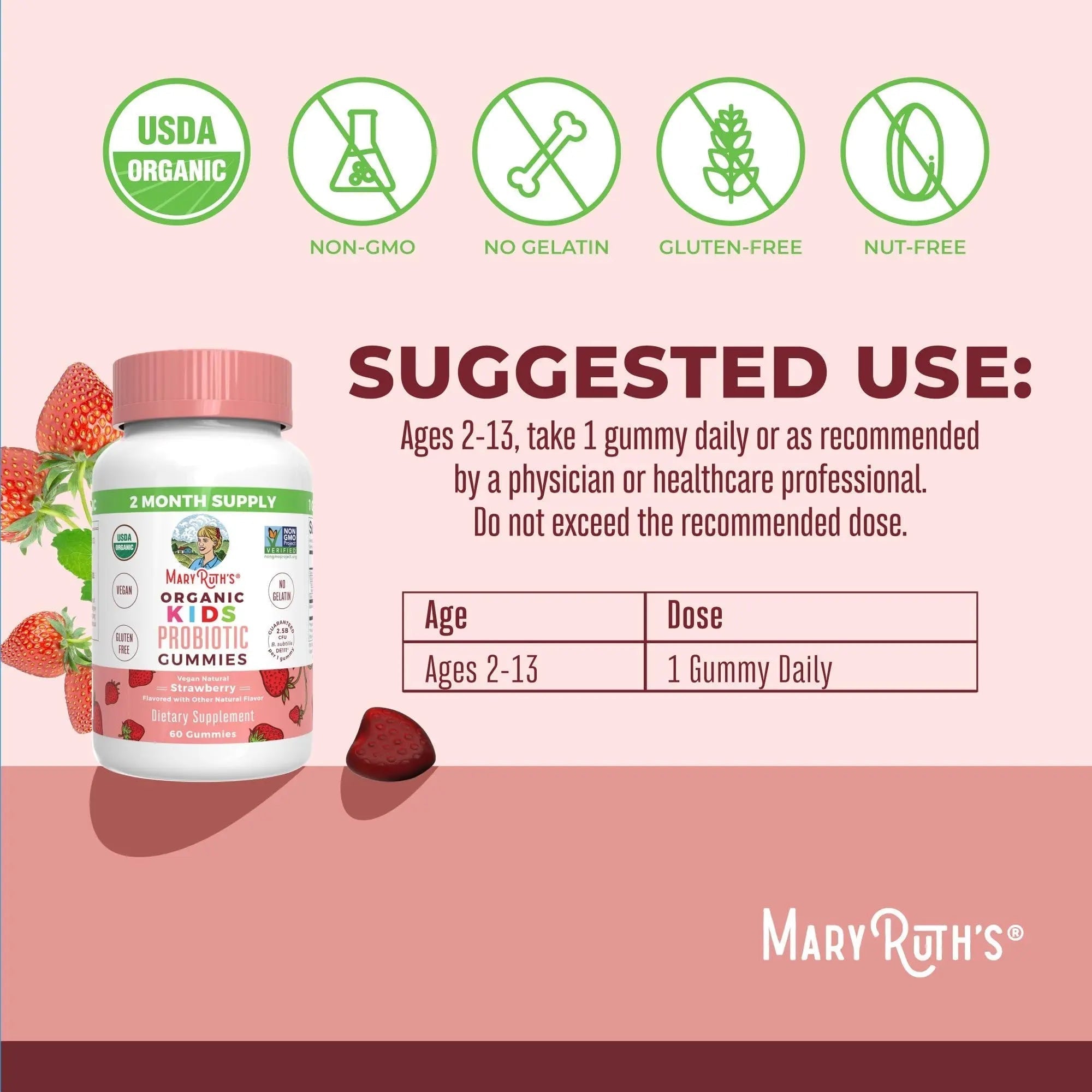 MaryRuth Organics Multivitamin and Probiotic Gummies (Strawberry) for Kids | Clean Label Project Verified® | Vitamins for Gut Health MARYRUTH'S uk supplements