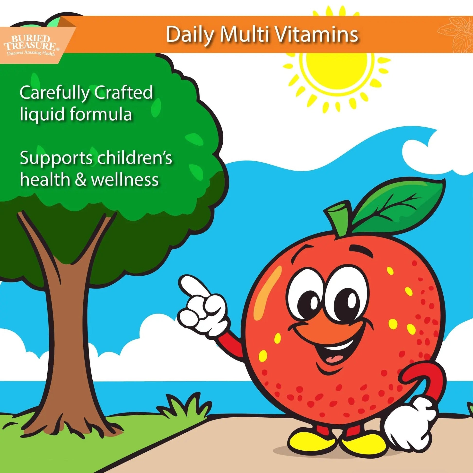 Buried Treasure Children’s Daily Liquid Multivitamin - 16 oz, 16 servings, Orange Mango Flavor, Supports Kids with Essential Nutrients & Minerals Select Nutrition uk supplements