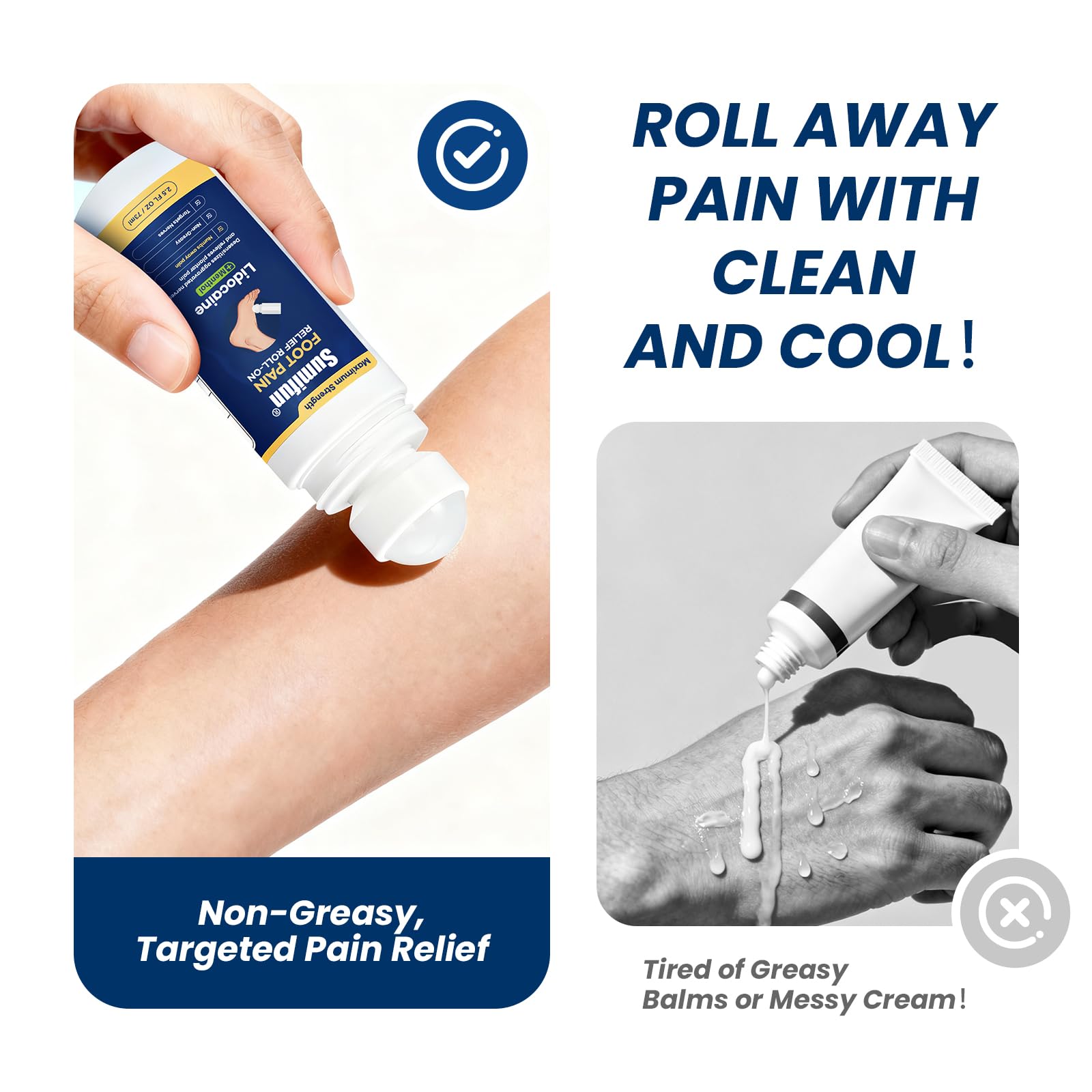 Sumifun Foot Pain Relief Lidocaine Roll-On - Maximum Strength OTC for Plantar Fasciitis & Heel Pain - Fast-Drying, Non-Greasy Formula, 2.5 Fl Oz Sumifun uk supplements