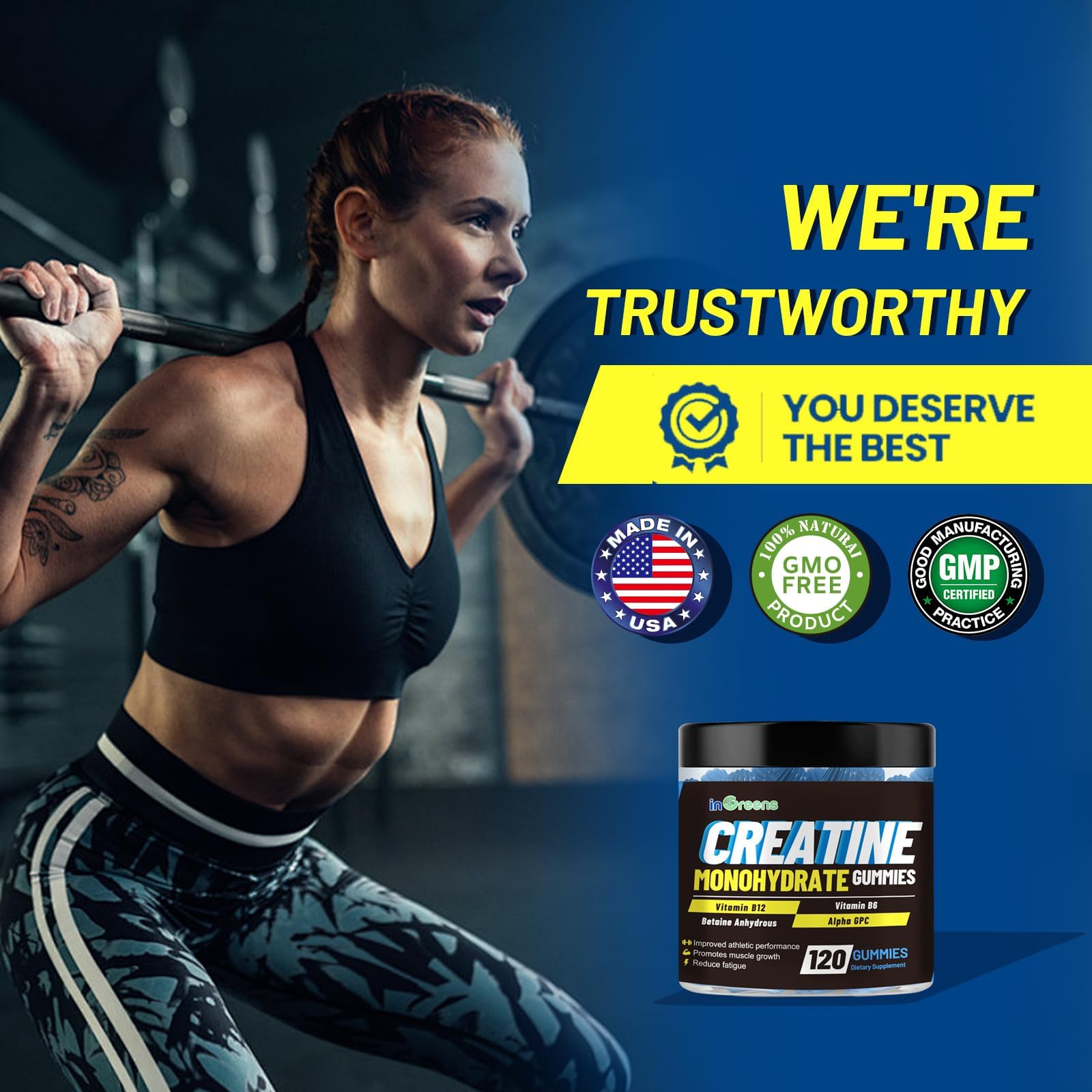 inGreens Creatine Monohydrate Gummies 6g per Serving, Sugar Free Creatine Supplements for Men & Women, Chewable Creatine for Muscle Growth, Strength, Energy inGreens uk supplements