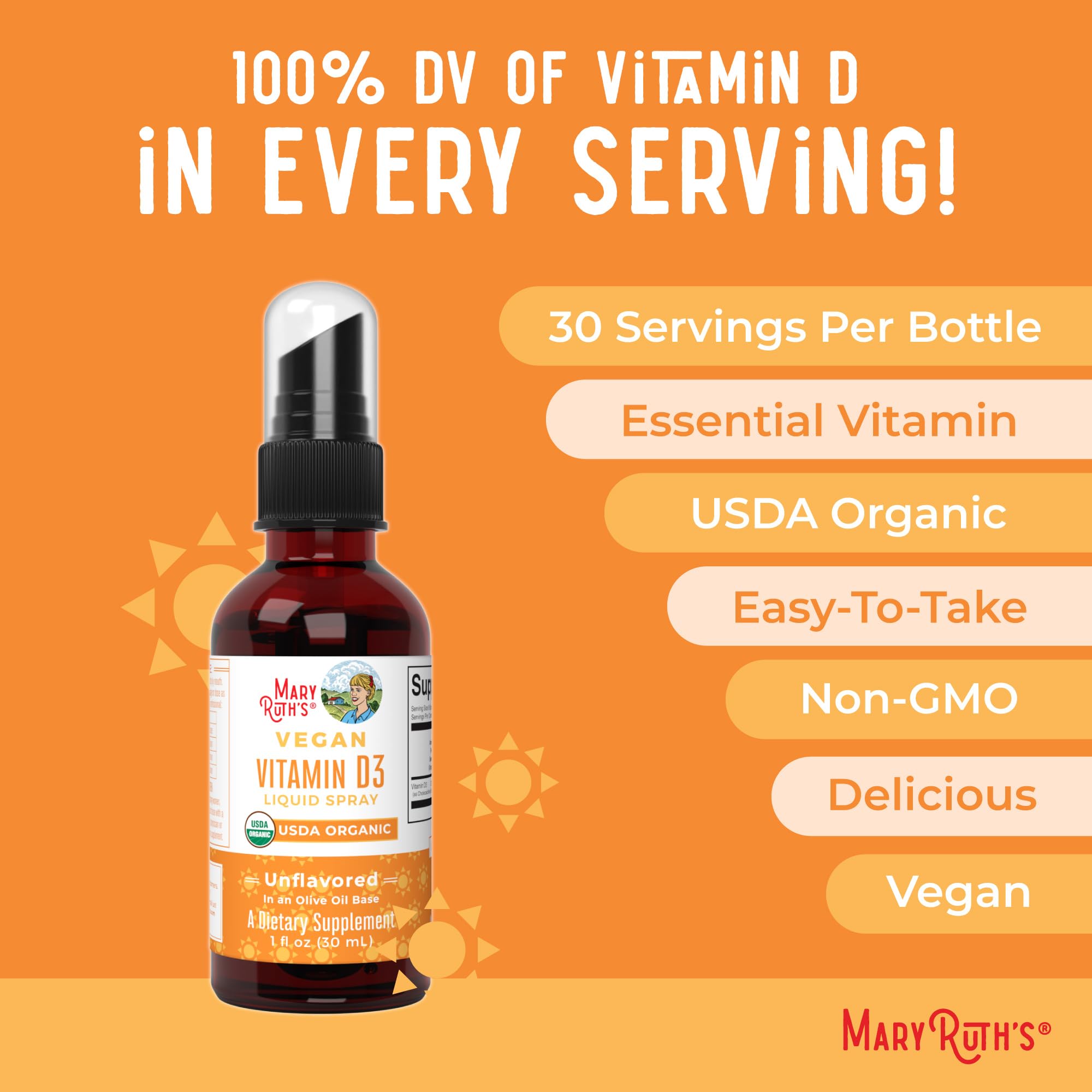 MaryRuth Organics Vitamin D USDA Organic | VIT D3 Liquid | Sugar Free | Liquid VIT D Spray Immune Support for Adults & Kids | Bone Health| Vegan | Gluten Free | Non-GMO | 30 Servings MARYRUTH'S uk supplements