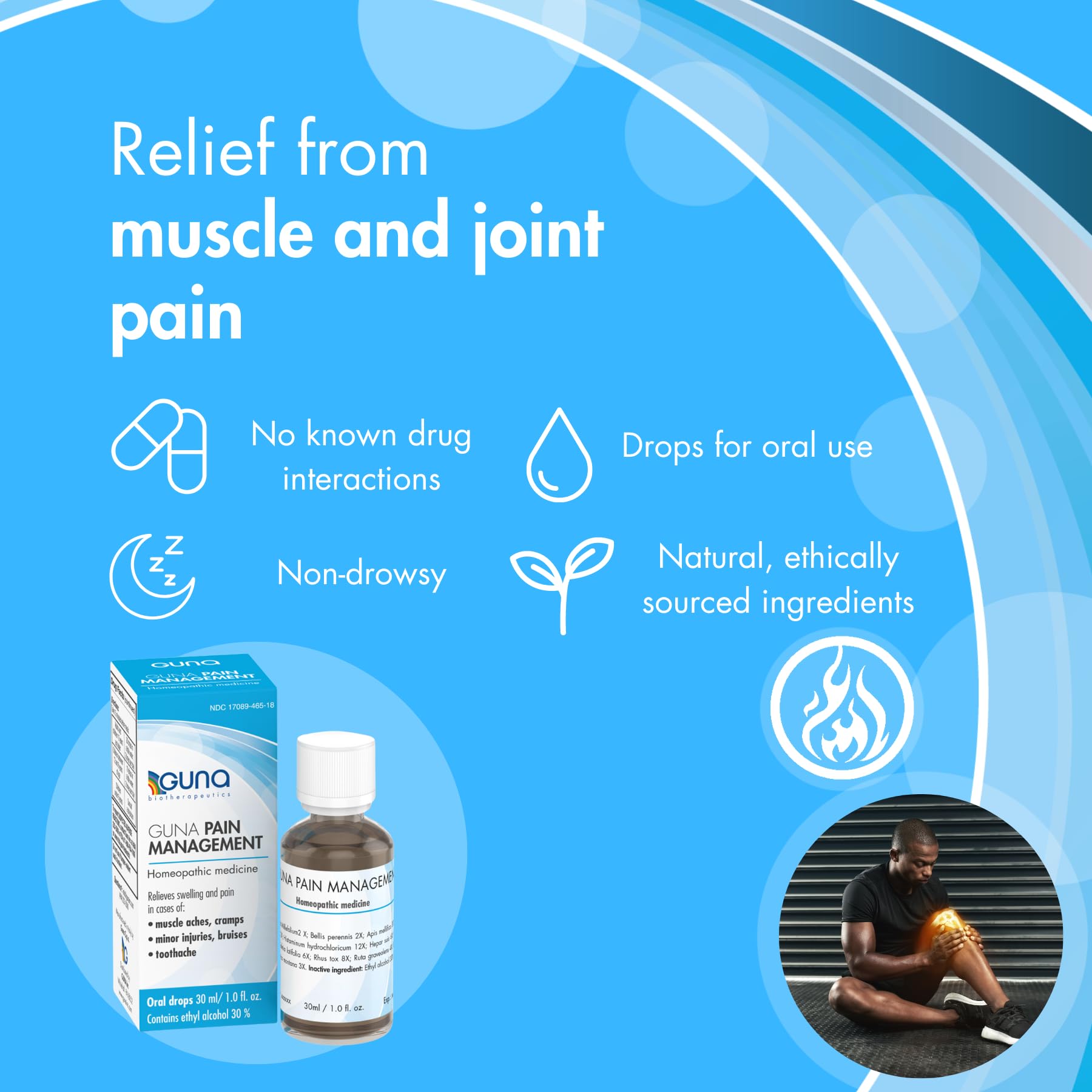 Guna Pain Management Relieves Muscle Pain, Muscle Soreness, Joint Pain, Swelling from Injuries & Bruises - 1 Ounce GUNA uk supplements