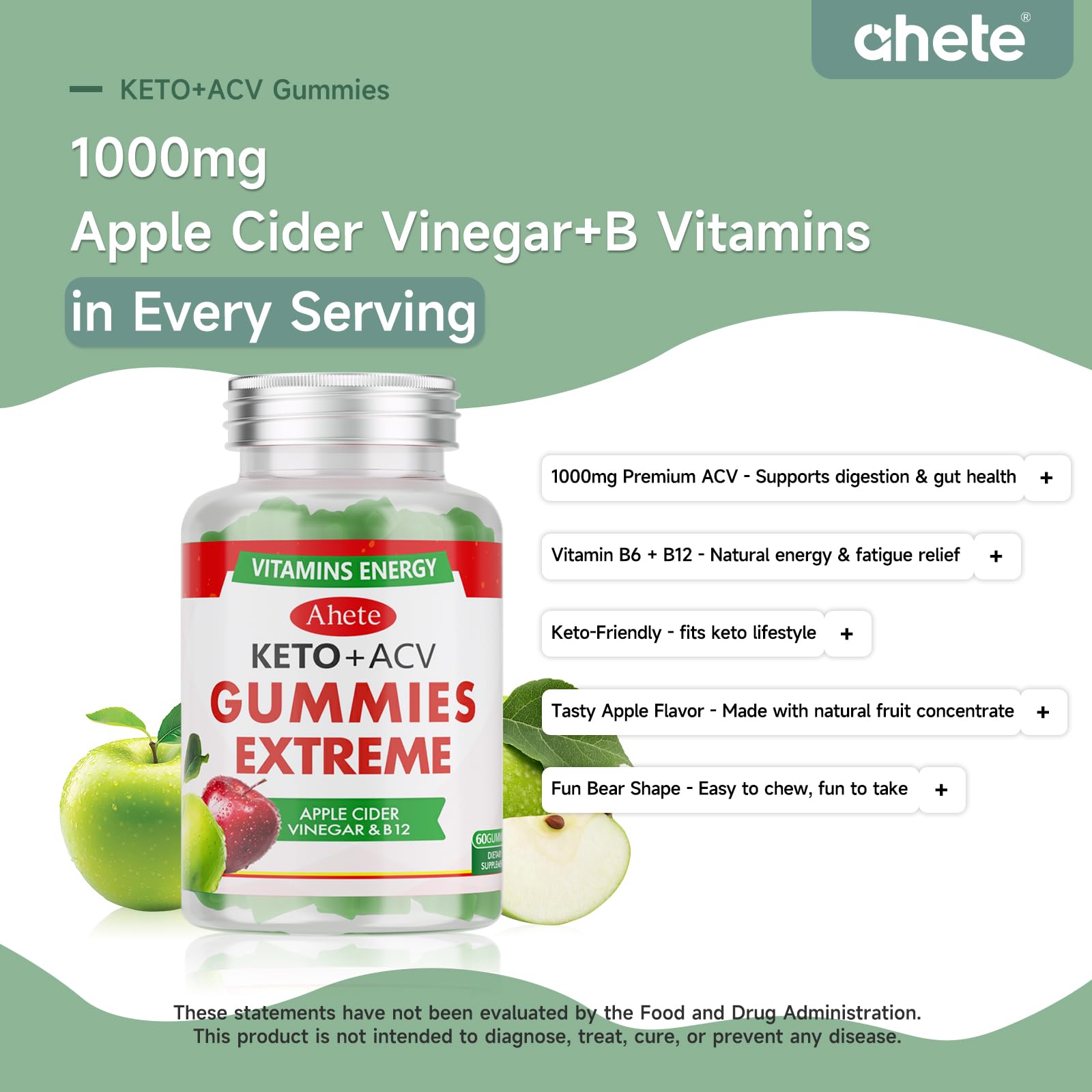 Ahete Keto Apple Cider Vinegar Gummies with Vitamin B6, B12, Folate & Beet Root, Keto ACV Gummies Supports Daily Wellness & Metabolism, Natural Apple Flavor, 60 Gummies (30 Day Supply) Ahete uk supplements