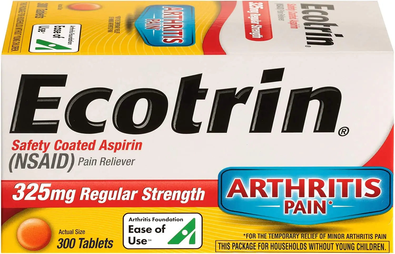 Ecotrin Regular Strength Safety Coated Aspirin | Arthritis Pain | 300 Tablets (2 Pack) Ecotrin uk supplements