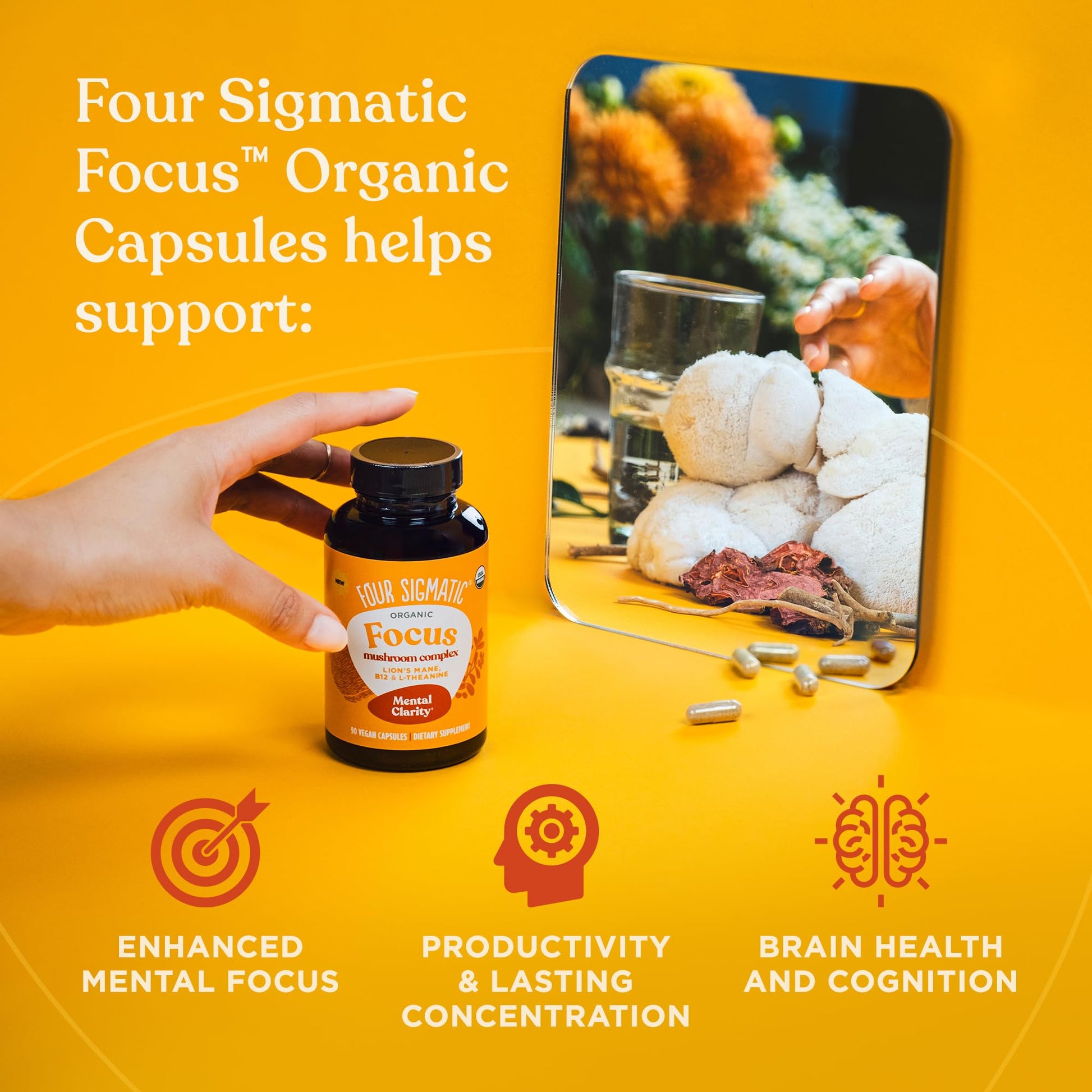 Four Sigmatic Focus Capsules | Lion's Mane Supplement Capsules | Brain Boosting Complex with Ashwagandha, Bacopa Monnieri & Rhodiola | Vegan Nootropic Adaptogen & Mushroom Supplement | 30 Servings Four Sigmatic uk supplements