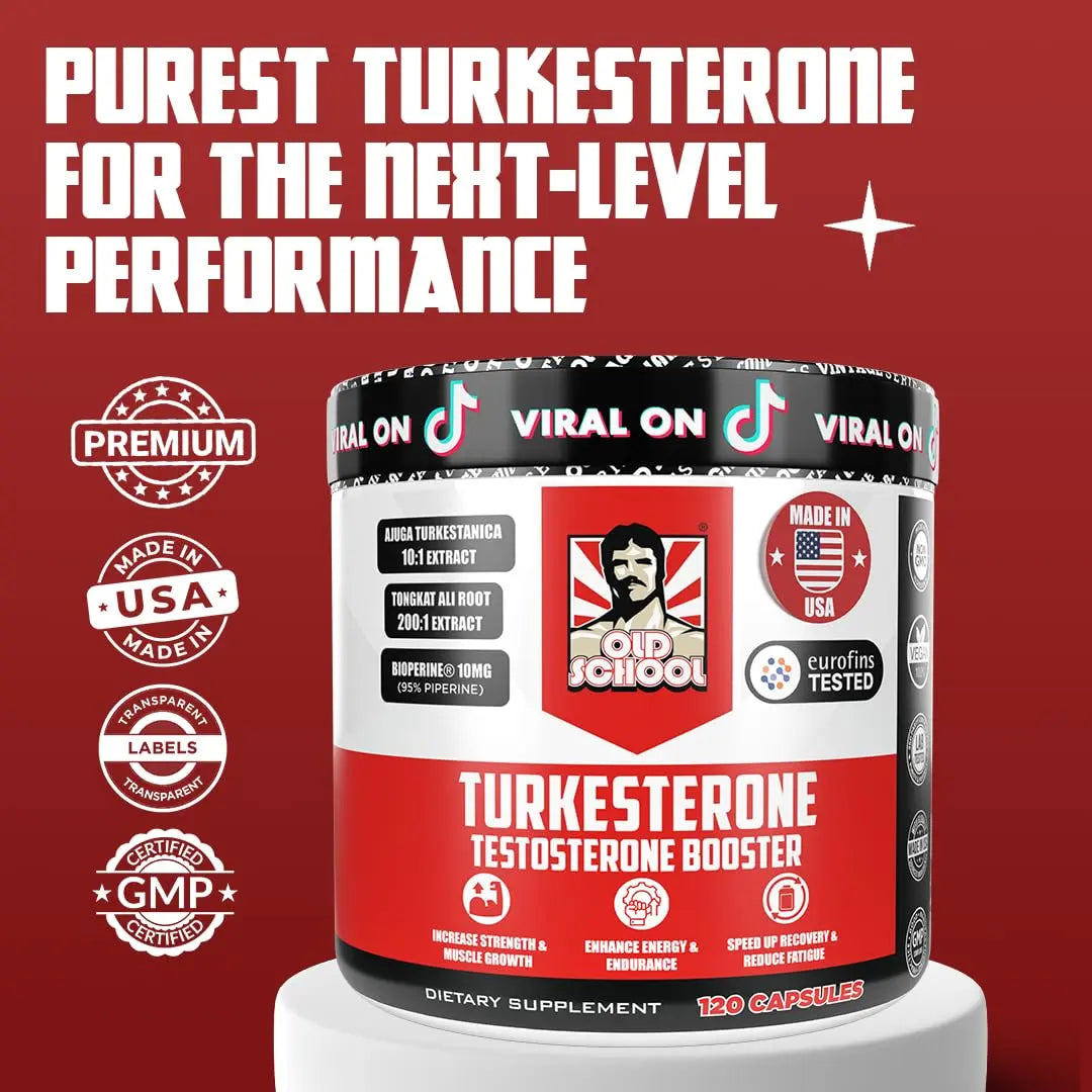 Old School Labs  Supplement for Men – Max Potency Tongkat Ali with BioPerine® for Max Absorption, Supports Muscle, Strength, Recovery, Drive & Stamina – Turkesterone, 120 Capsules Old School Labs uk supplements
