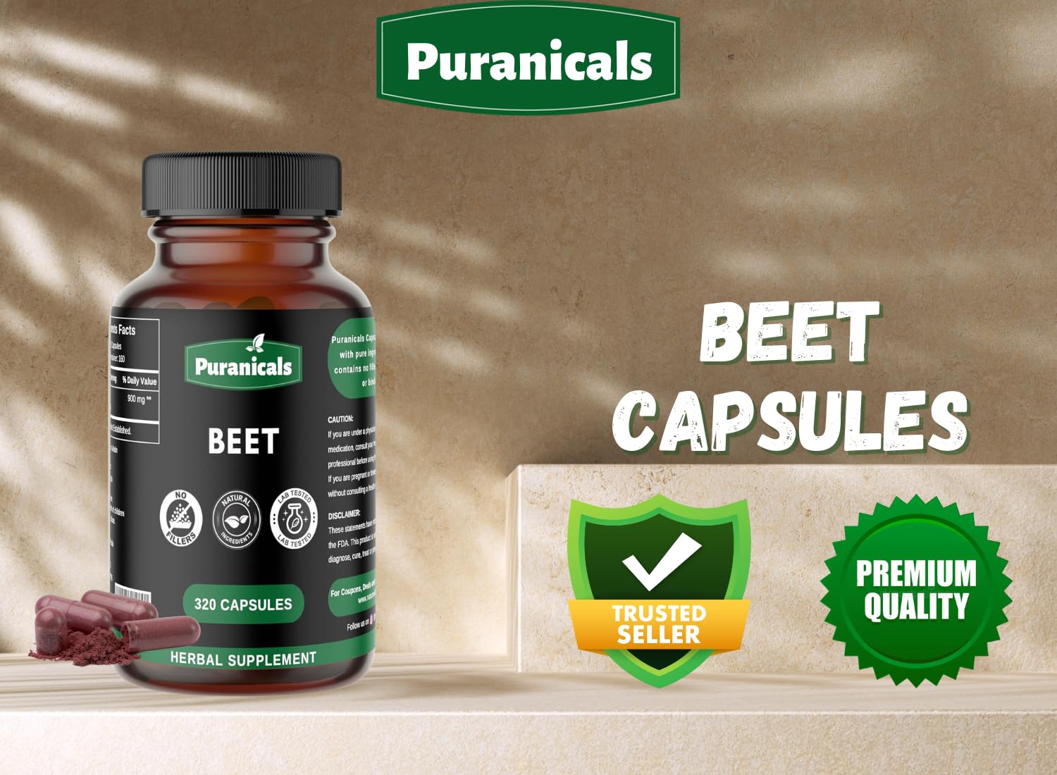 Puranicals Beet Premium 320 Capsules Nitric Oxide Booster | Herbal Supplement | 900 mg Puranicals uk supplements