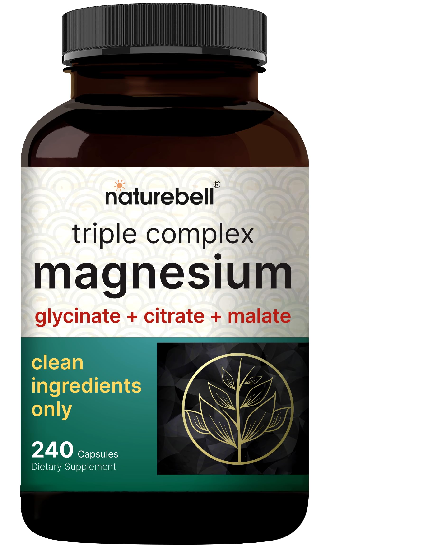 NatureBell Magnesium Complex for Women & Men 1,000mg Per Serving – 240 Capsules – Triple Magnesium Complex with Glycinate, Citrate & Malate – Chelated & Purified – Non‑GMO, Filler Free NatureBell uk supplements