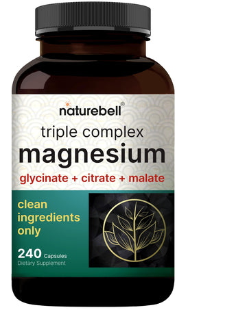 NatureBell Magnesium Complex for Women & Men 1,000mg Per Serving – 240 Capsules – Triple Magnesium Complex with Glycinate, Citrate & Malate – Chelated & Purified – Non‑GMO, Filler Free NatureBell uk supplements