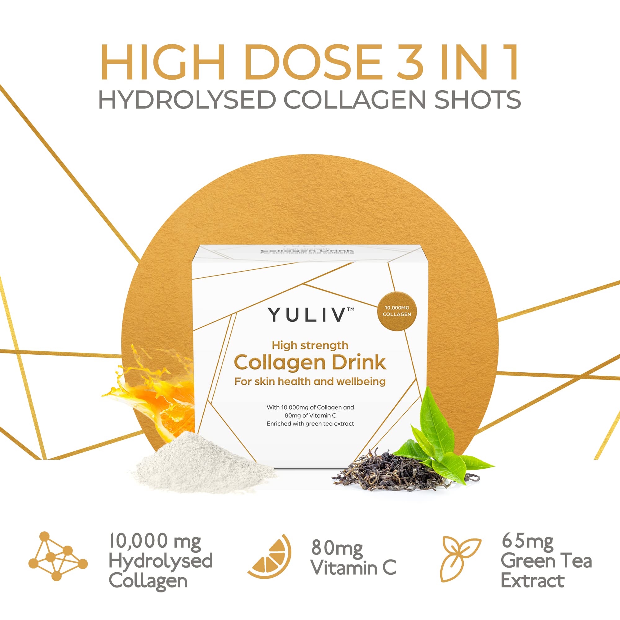 Yuliv High-Dosage Hydrolyzed Collagen Drink - Liquid Collagen Peptides (10000 mg) with Vitamin C for Hair, Skin, and Nails Yuliv uk supplements
