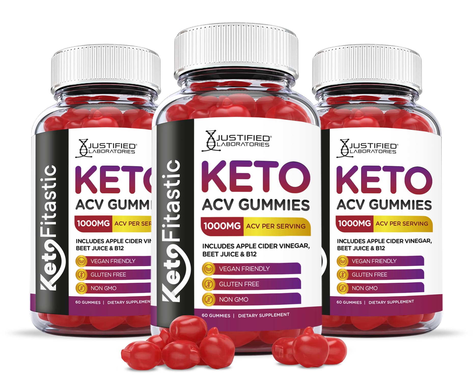 Justified Laboratories (3 Pack) Ketofitastic Keto Gummies 1000MG ACV with Pomegranate Justified Laboratories uk supplements