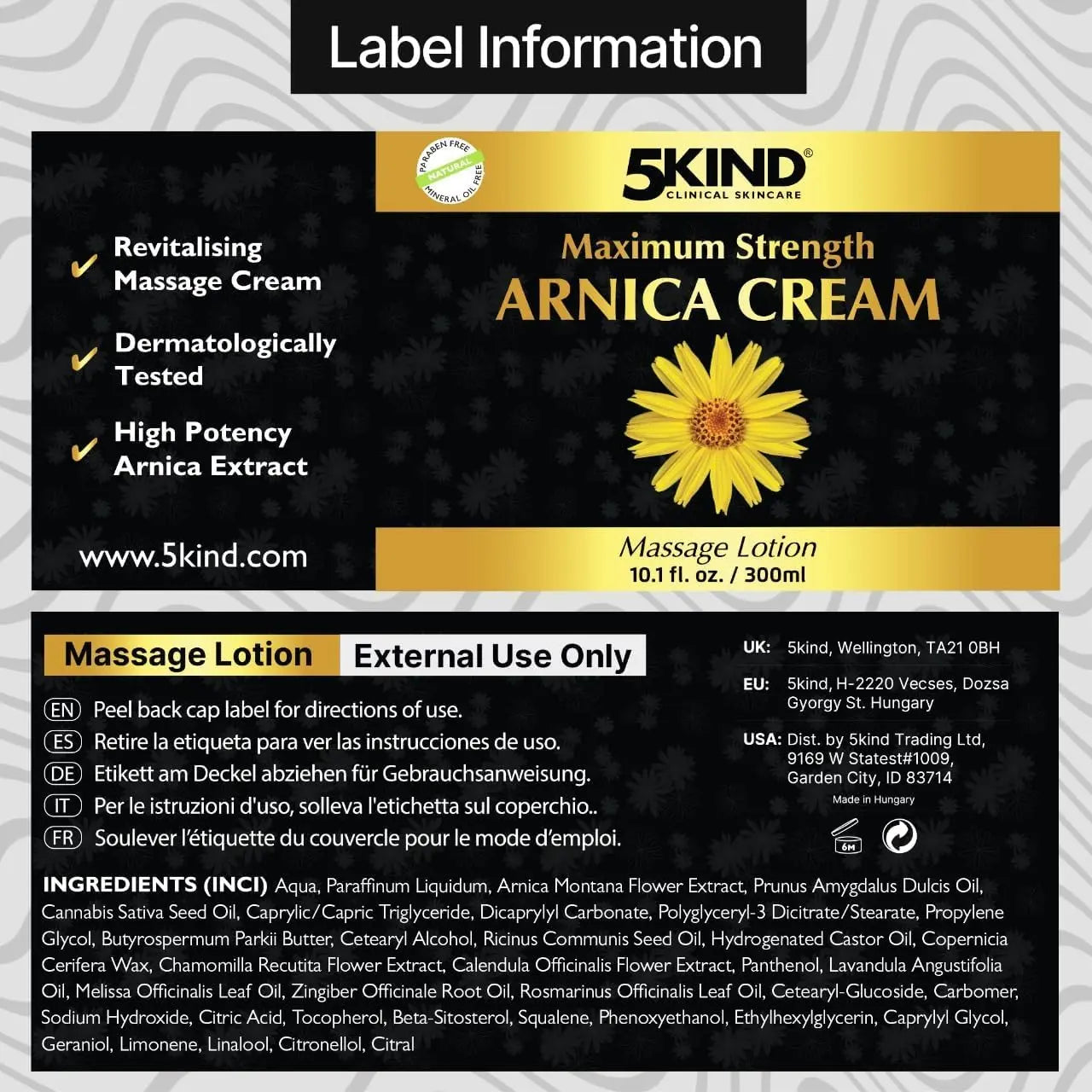 5kind Extra Strong Arnica Cream for Bruising and Swelling 10.1 Fl Oz - Arnica Bruise Cream Extra Strength Fast Healing Thin Skin - High Concentration Arnica Montana Extract for Bruises-Natural Formula 5kind clinical skincare uk supplements