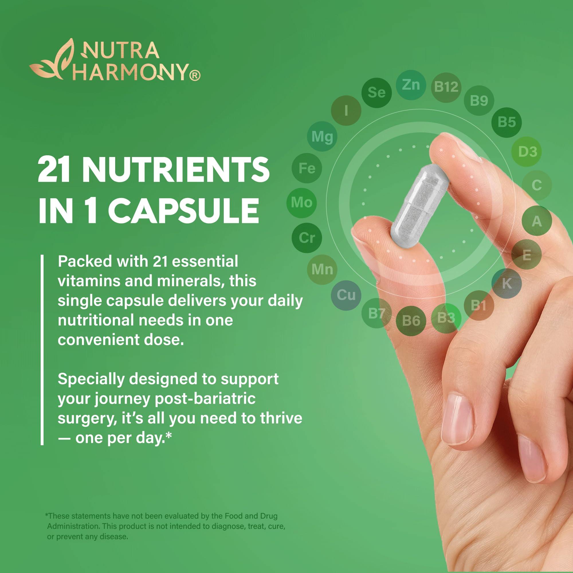 Bariatric Multivitamin - 45 mg Iron Supplements - Made in USA - for Women & Men - All-in-One, 21 Essential Vitamins - Gastric Sleeve Support NUTRAHARMONY uk supplements