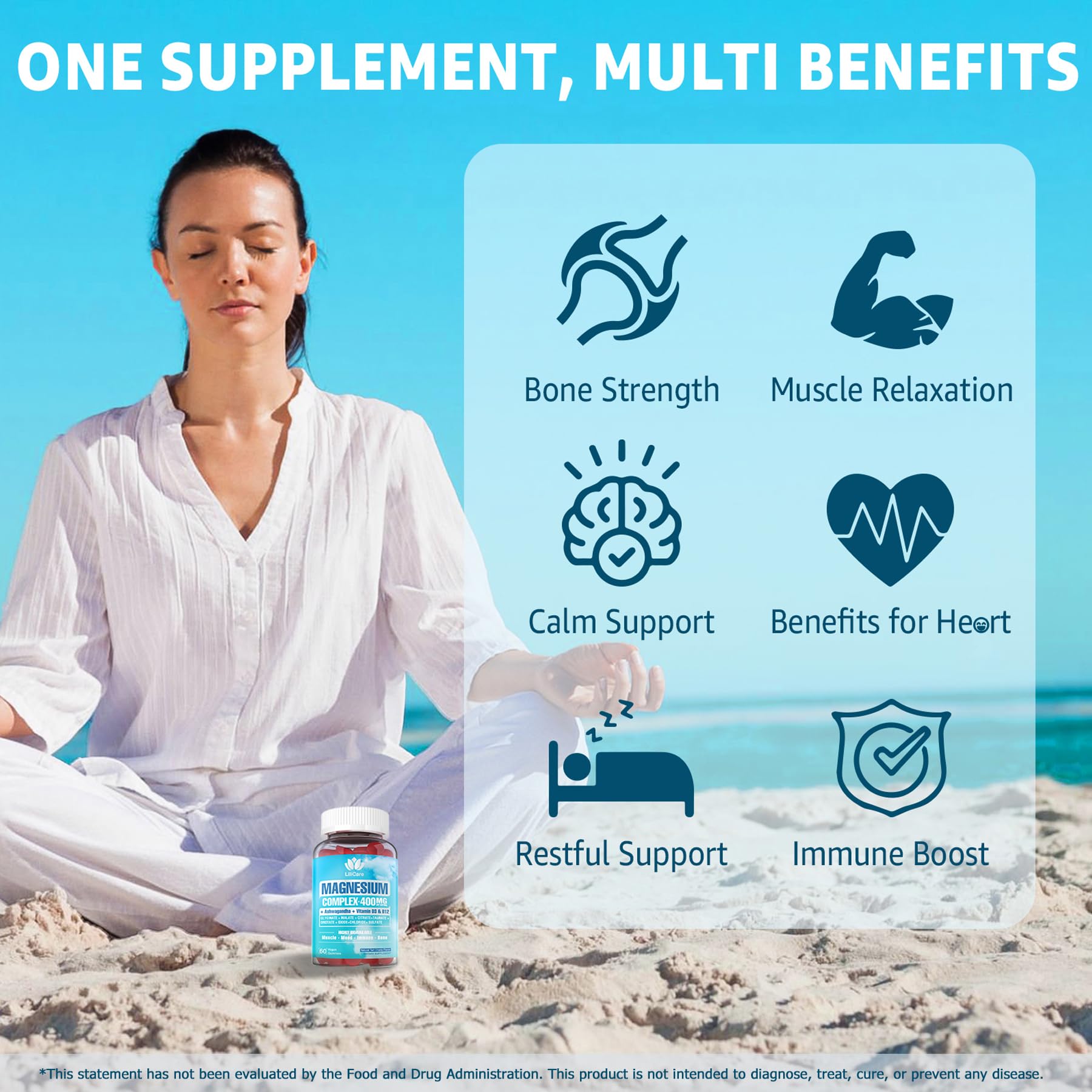 Sugar Free Magnesium Complex for Women, Calm Magnesium Gummies for Adults 400mg, Magnesium Glycinate, Citrate, Malate & More- Magnesium Gummy with Magnesium Ashwagandha, D3, B12 for Relax, Calm, Vegan LILICARE uk supplements