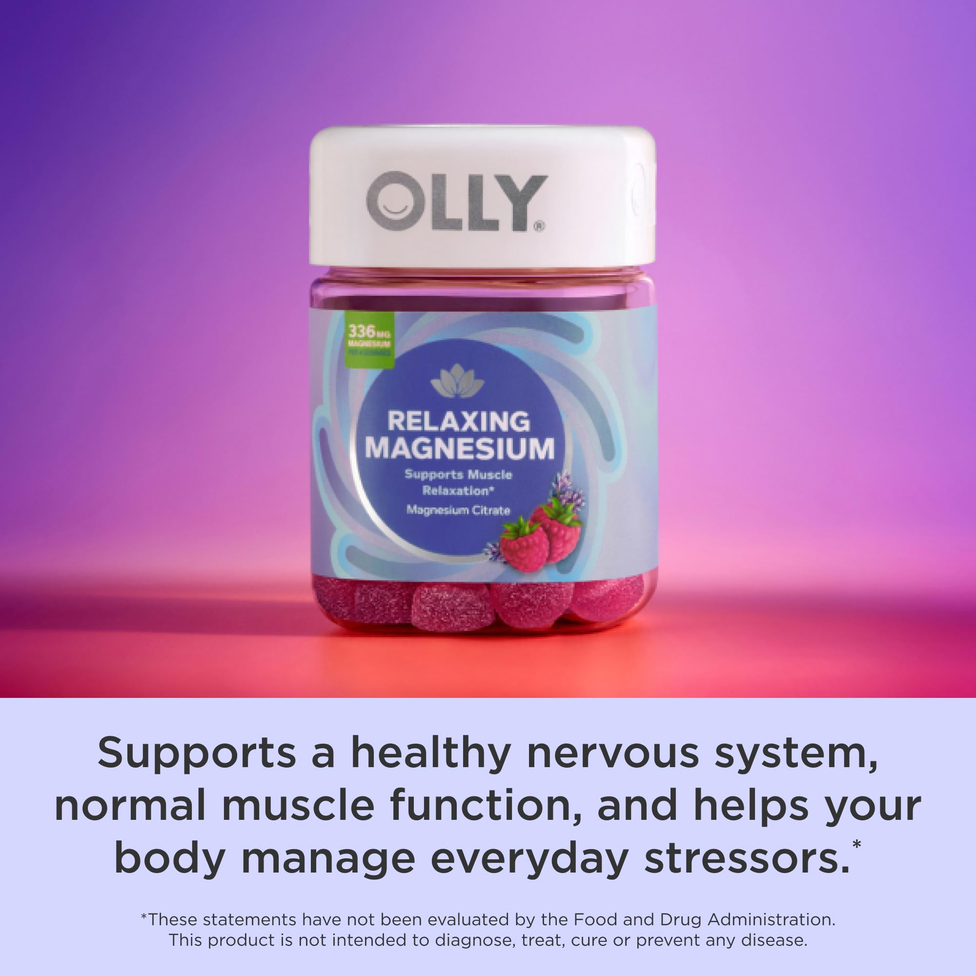 OLLY Relaxing Magnesium Gummies, Supports Muscle Relaxation*, Magnesium Citrate, Raspberry Lavender Flavor, 15 Day Supply - 60 Count OLLY uk supplements
