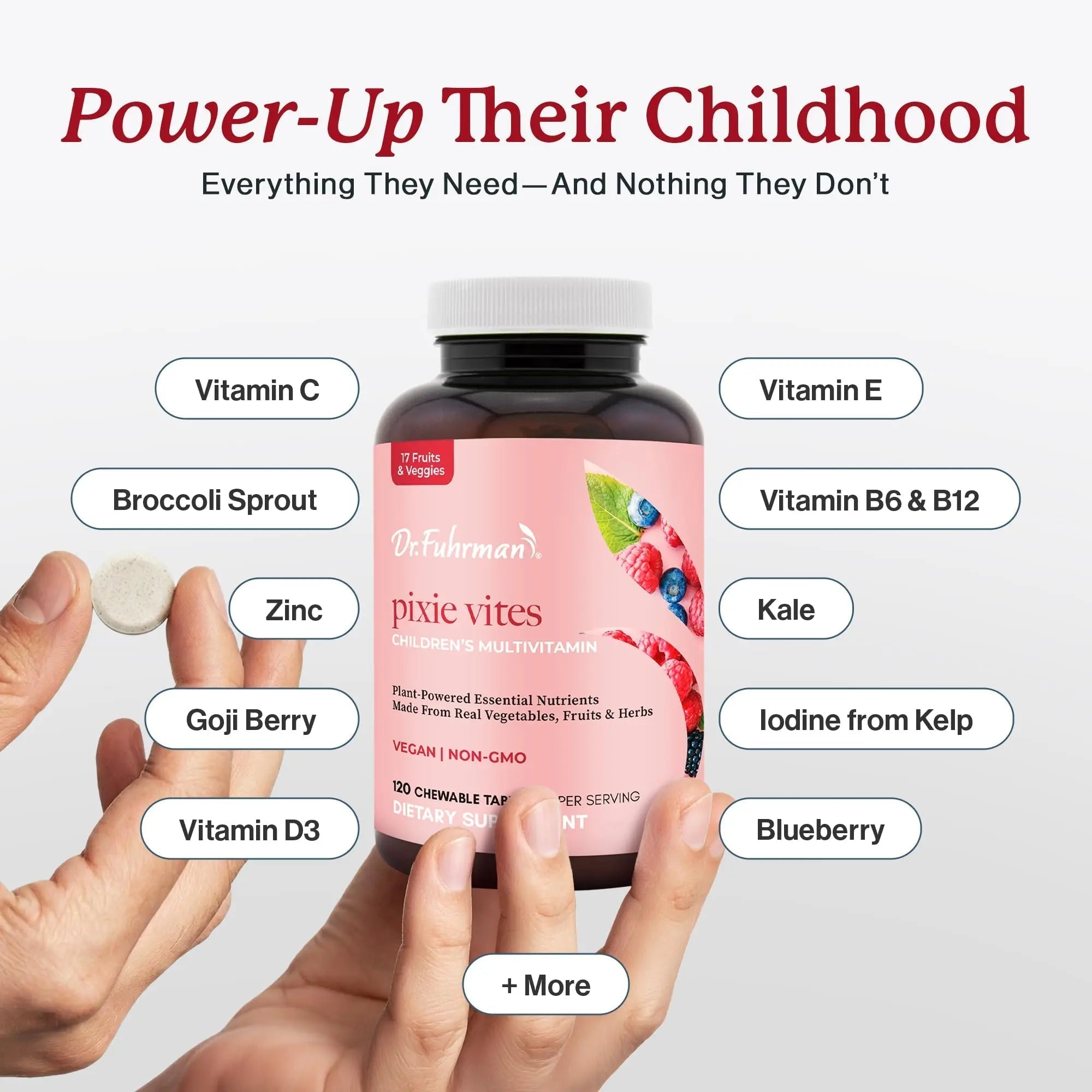 Dr. Fuhrman Pixie Vites Chewable Children's multivitamin | Whole Food Kids Multi with Vitamin D3, K2 & Zinc | Dr. Fuhrman uk supplements