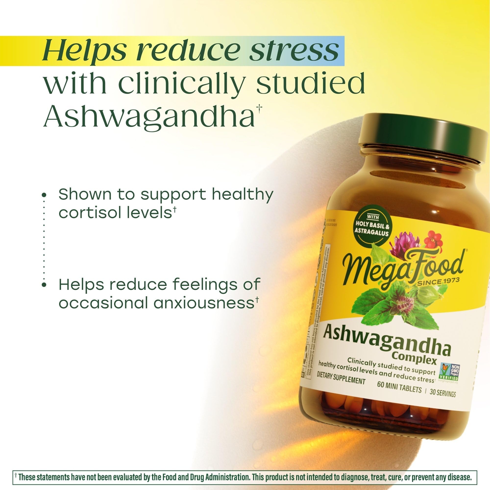 MegaFood Ashwagandha Complex (Formerly Stress Protect) - Ashwagandha Supplements Astragalus Root & Holy Basil - Vegetarian, Gluten Free, Cortisol Supplement - 60 Mini Tablets, 30 Servings MegaFood uk supplements