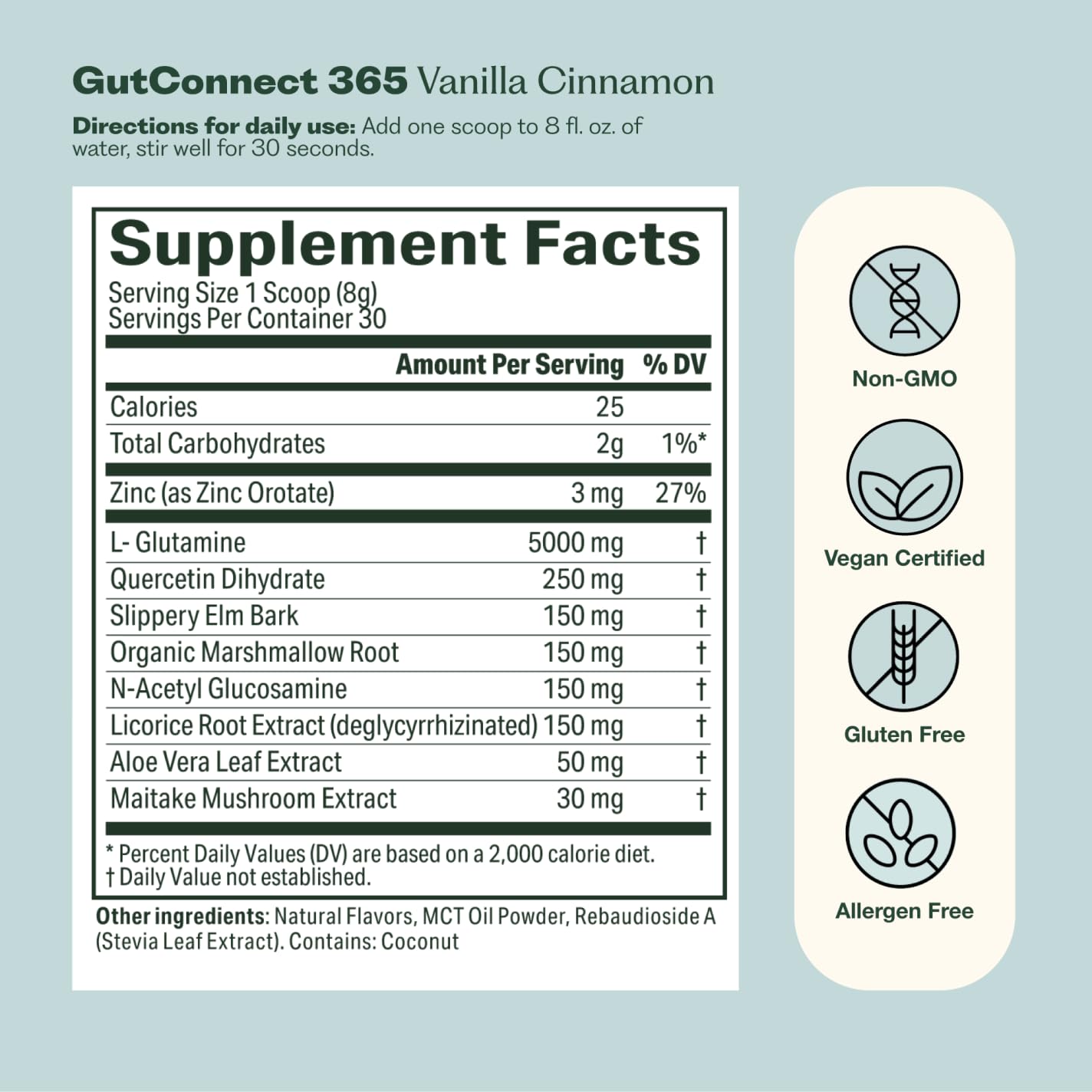 GutConnect 365 Gut Health Superfood Powder | Formulated With Slippery Elm Bark & L Glutamine | Vegan Certified | Allergen Free | Non-GMO | Soy Free | Made in the USA | 30 Servings – Vanilla Cinnamon Nature M.D. uk supplements