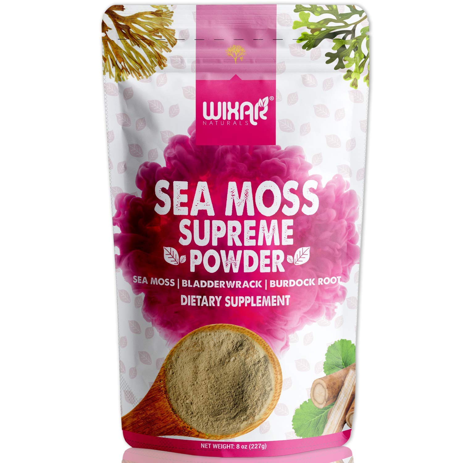 Wixar Wildcrafted Sea Moss Powder – (8 Ounces) – Natural Irish Sea Moss and Bladderwrack with Burdock Powder - Thyroid Support, Healthy Skin, Keto Detox, Joint Support Alkaline Supplements WIXAR NATURALS uk supplements