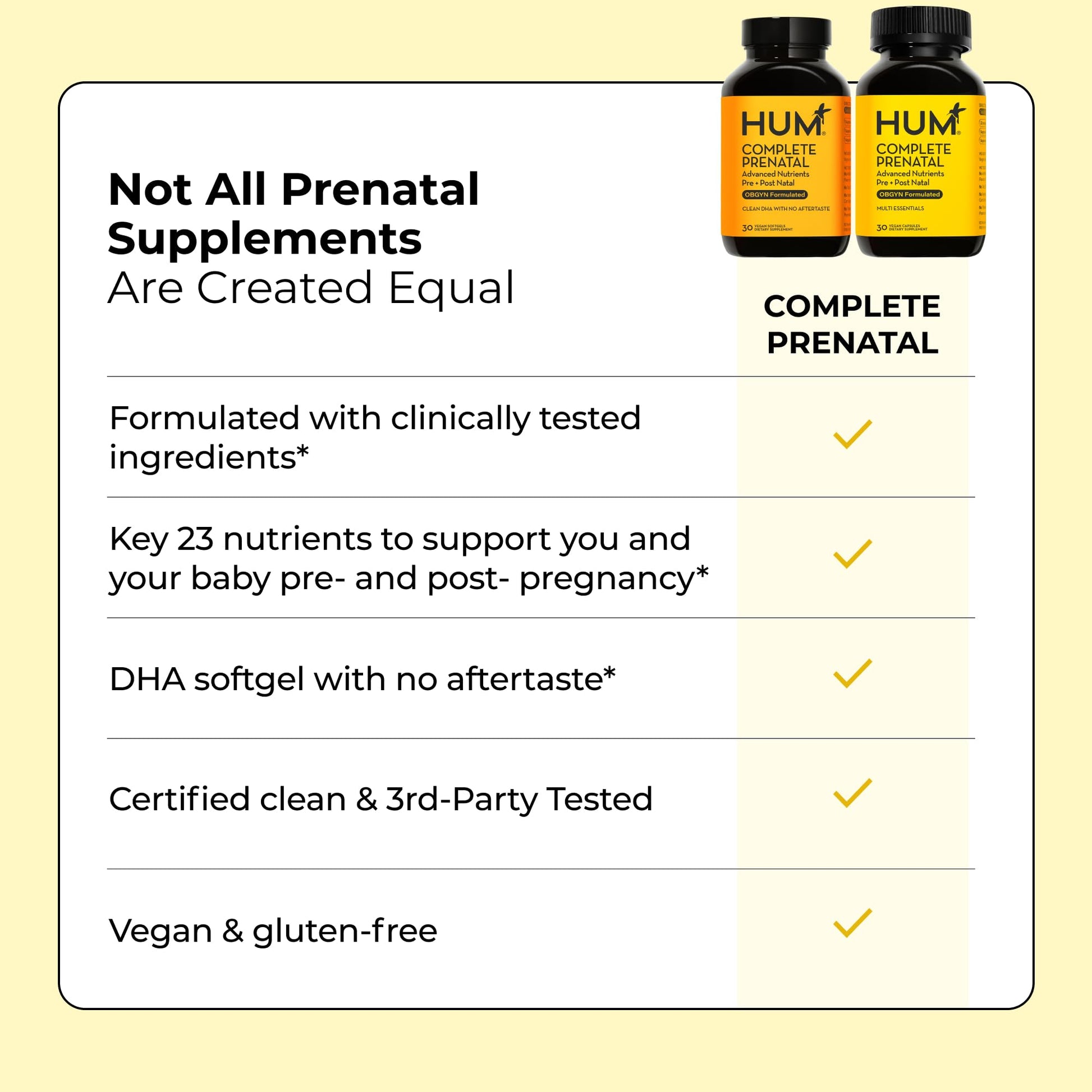 HUM Complete Prenatal Multivitamin for Women with Folate, DHA, and Choline, 23 Nutrients for Daily Support, Gluten Free, Non GMO Supplement for Pre, During, and Post Pregnancy, 30 Vegan Capsules HUM uk supplements