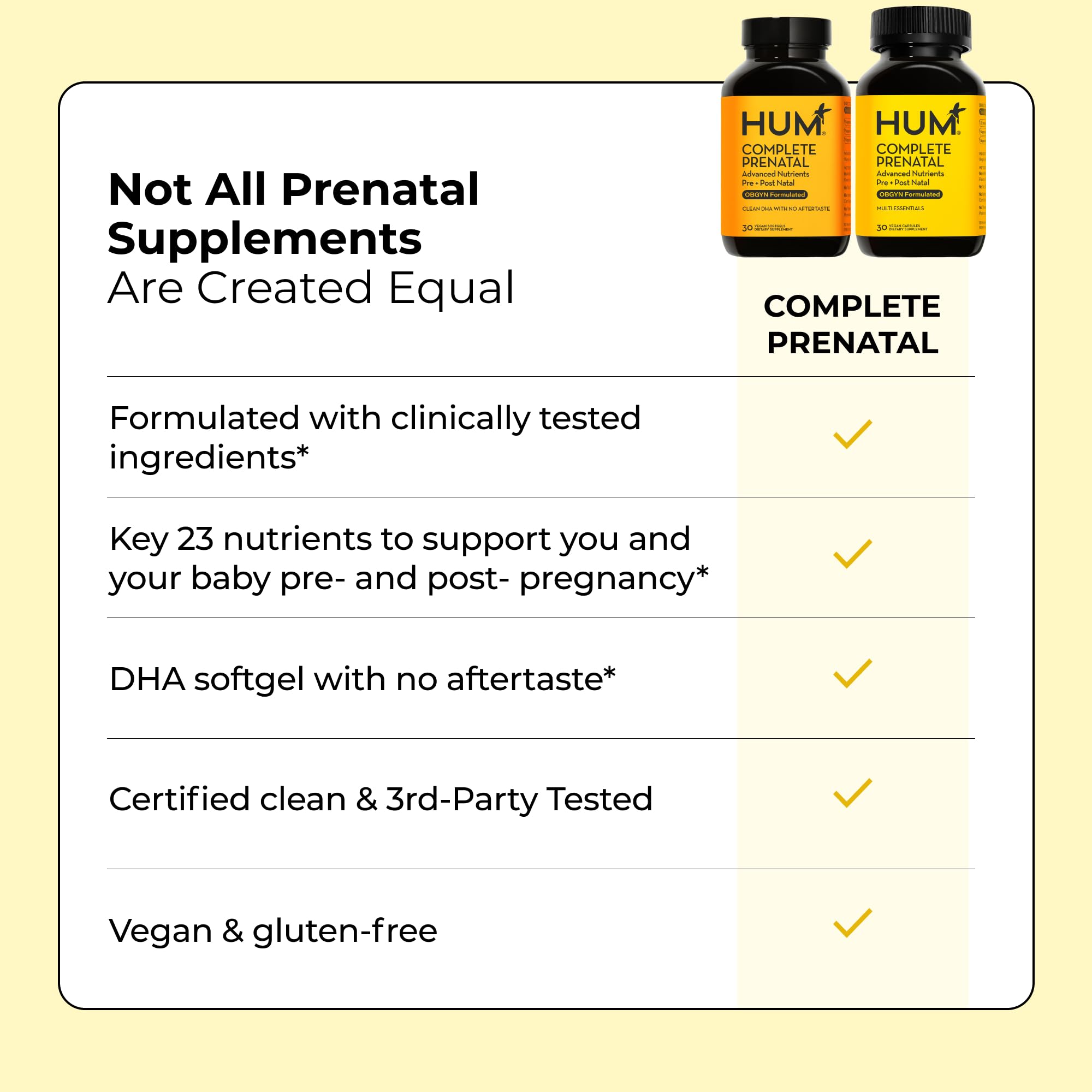 HUM Complete Prenatal Multivitamin for Women with Folate, DHA, and Choline, 23 Nutrients for Daily Support, Gluten Free, Non GMO Supplement for Pre, During, and Post Pregnancy, 30 Vegan Capsules HUM uk supplements