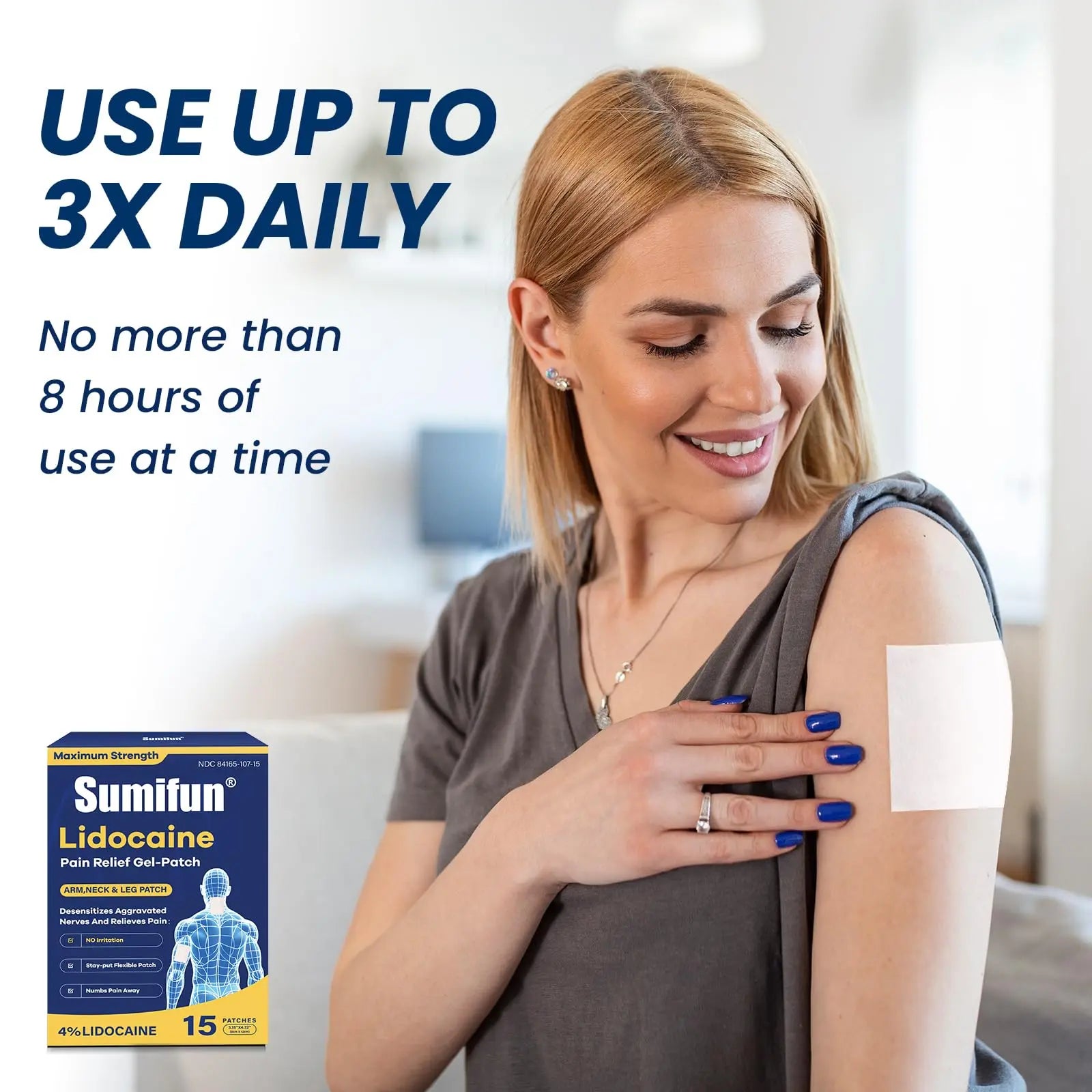 Sumifun Medium Size Lidocaine Patches - Plantar Fasciitis Relief, Foot & Neck & Arm & Small Pain Areas - Maximum OTC Strength - Stays in Place (Small, Count, 15) Sumifun uk supplements