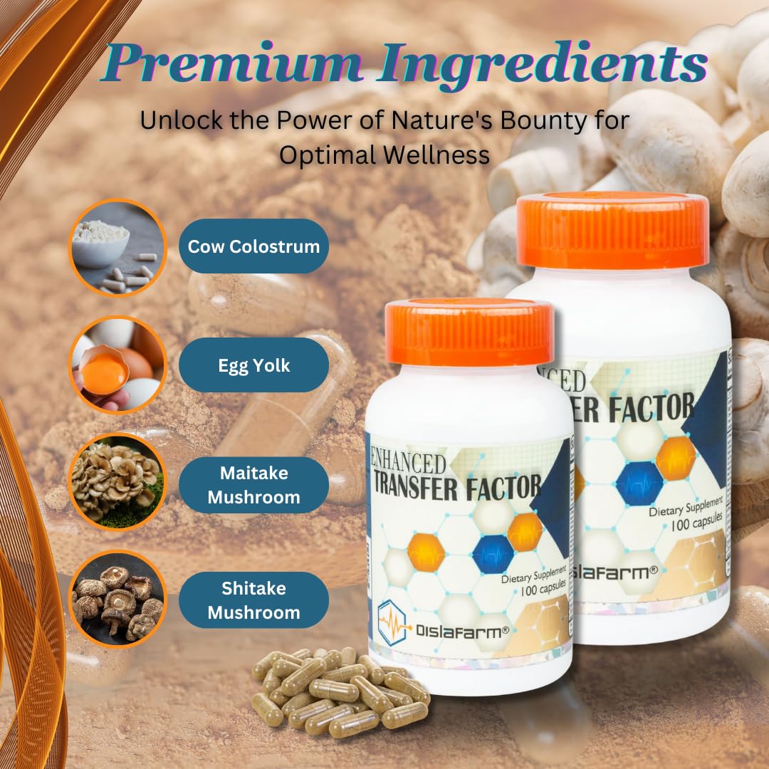 Transfer Factor Enhanced, 100 Natural Capsules, Immune Support - Transfer Factor Multi Immune from Cow Colostrum, Egg Yolk & Special Blend of Mushrooms Dislafarm uk supplements