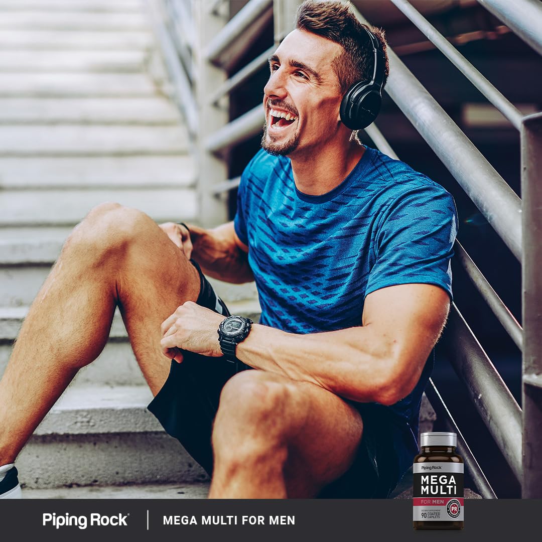 Piping Rock Men's Multivitamin | 90 Caplets | Mega Vitamin and Mineral Complex | Daily Support Supplement | with Vitamin C, D, Magnesium, Zinc | Non-GMO, Gluten Free Piping Rock uk supplements