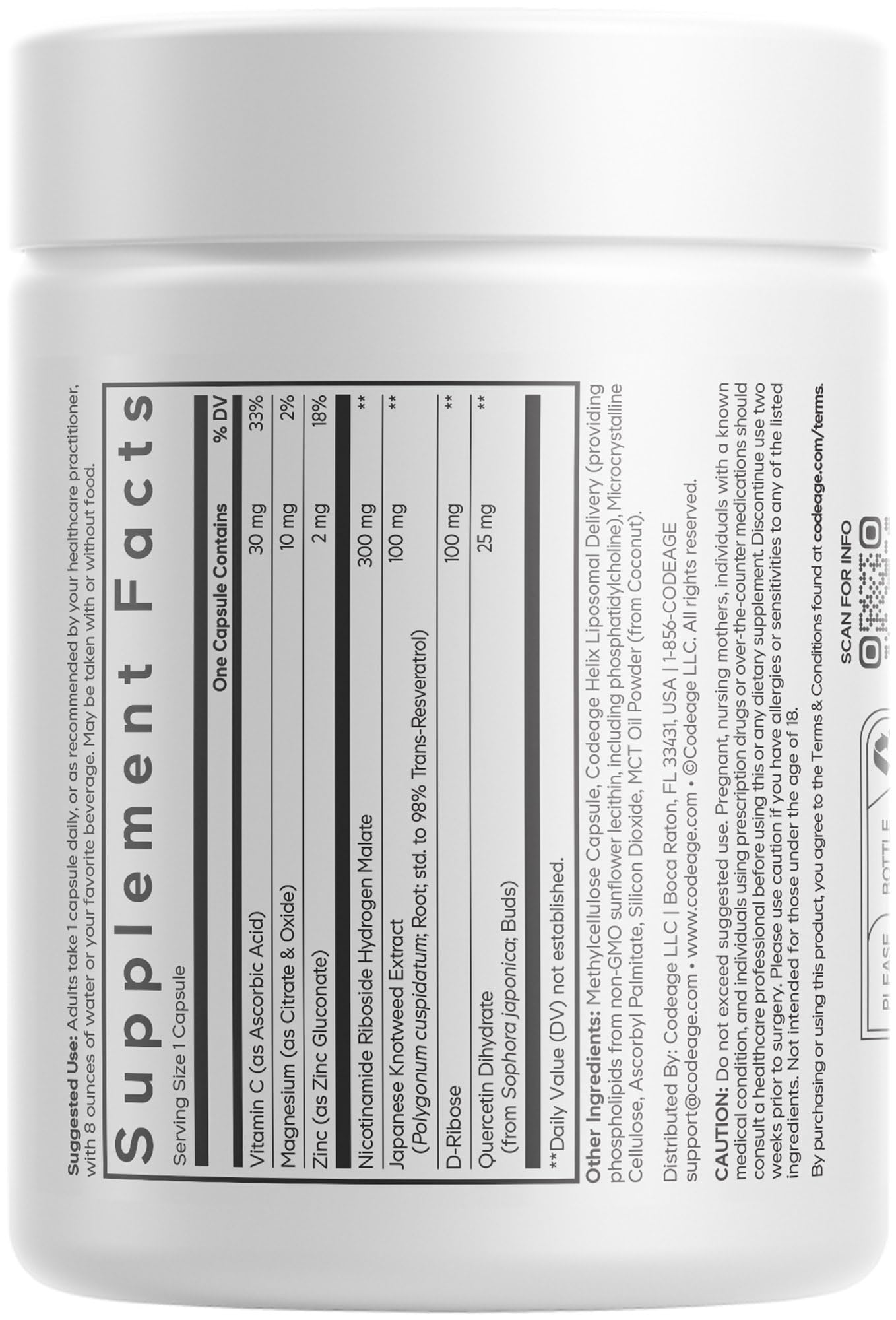 Codeage Liposomal NRHM+ Supplement - NRH Hydrogen Malate 300 mg, Resveratrol, D-Ribose & Quercetin - Vitamin C, Magnesium & Zinc - Liposomal Delivery - Non-GMO - 60 Capsules Codeage uk supplements