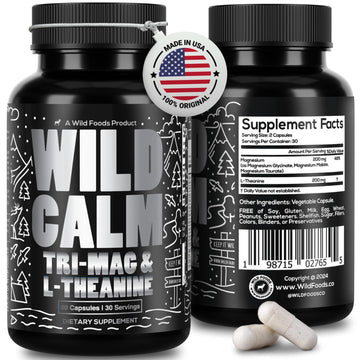 Wild Foods Tri-Mag & L-Theanine – Triple Magnesium Complex for Sleep w/L Theanine – Magnesium Glycinate, Malate, Taurate – 100% Natural – 60 Capsules Wild Foods uk supplements