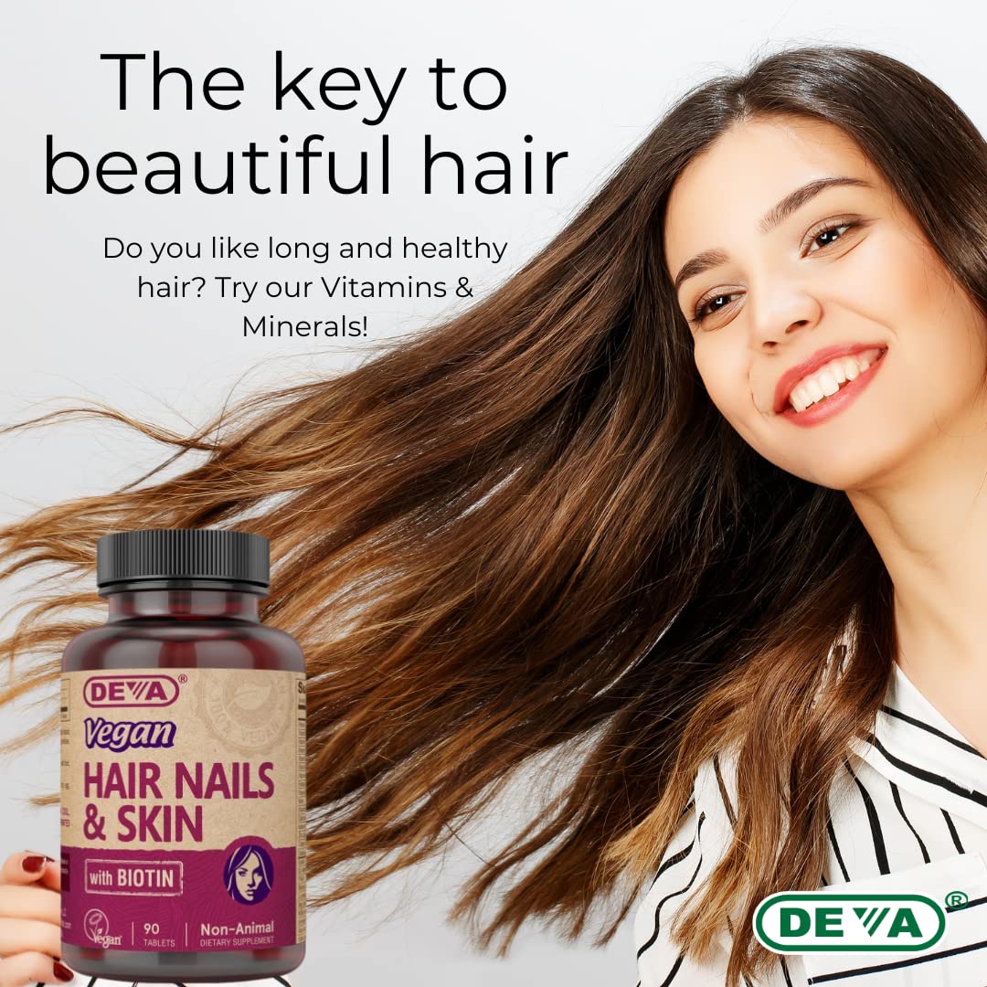 DEVA Vegan Vitamins Hair, Nails & Skin Supplement with 500 mcg of Biotin Per Tablet 90 Tablets (Pack of 2) DEVA uk supplements