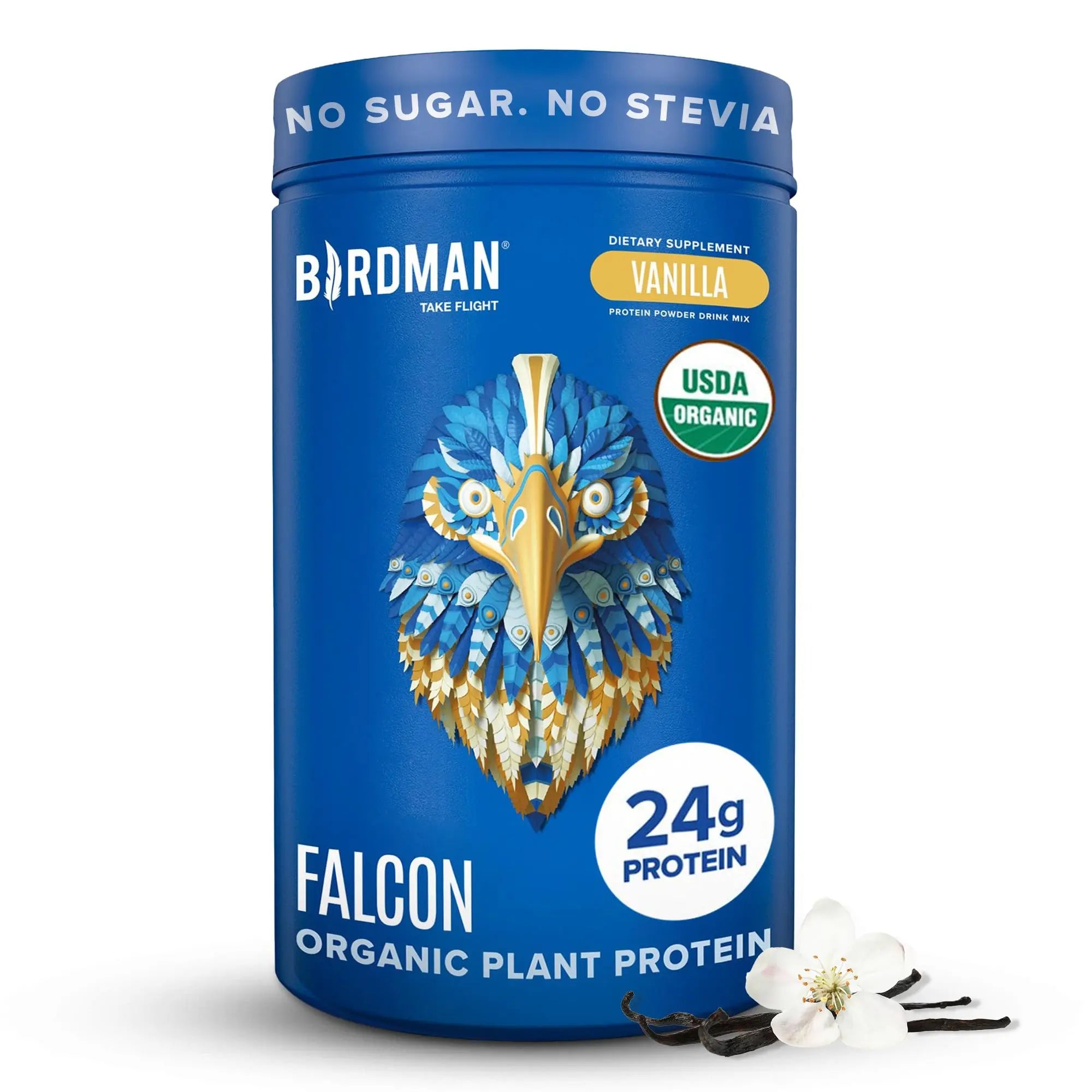 BIRDMAN Falcon Organic Vegan Protein Powder Vanilla, 24g Protein, Sugar Free, Probiotics, Low Carb, Keto Friendly, Dairy Free, Lactose Free, Non Whey BIRDMAN uk supplements