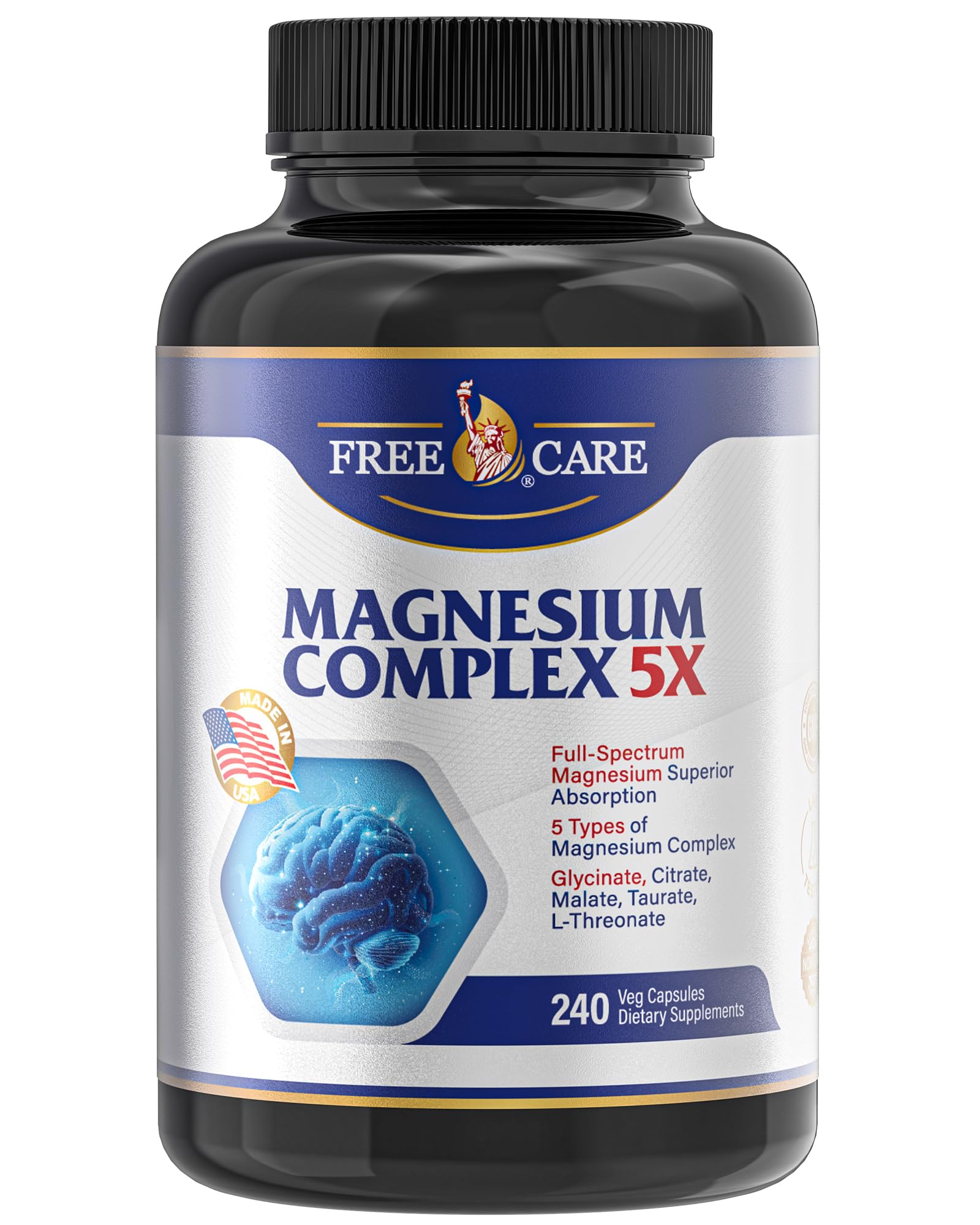 820mg Magnesium Complex 240 Veggie Capsules,for Women & Men with Magnesium Glycinate,Citrate, Malate,Taurate & L-Threonate for Sleep, Mood, Muscle Relaxation & Nerve Function Vegan Friendly, Non-GMO FreeCare uk supplements