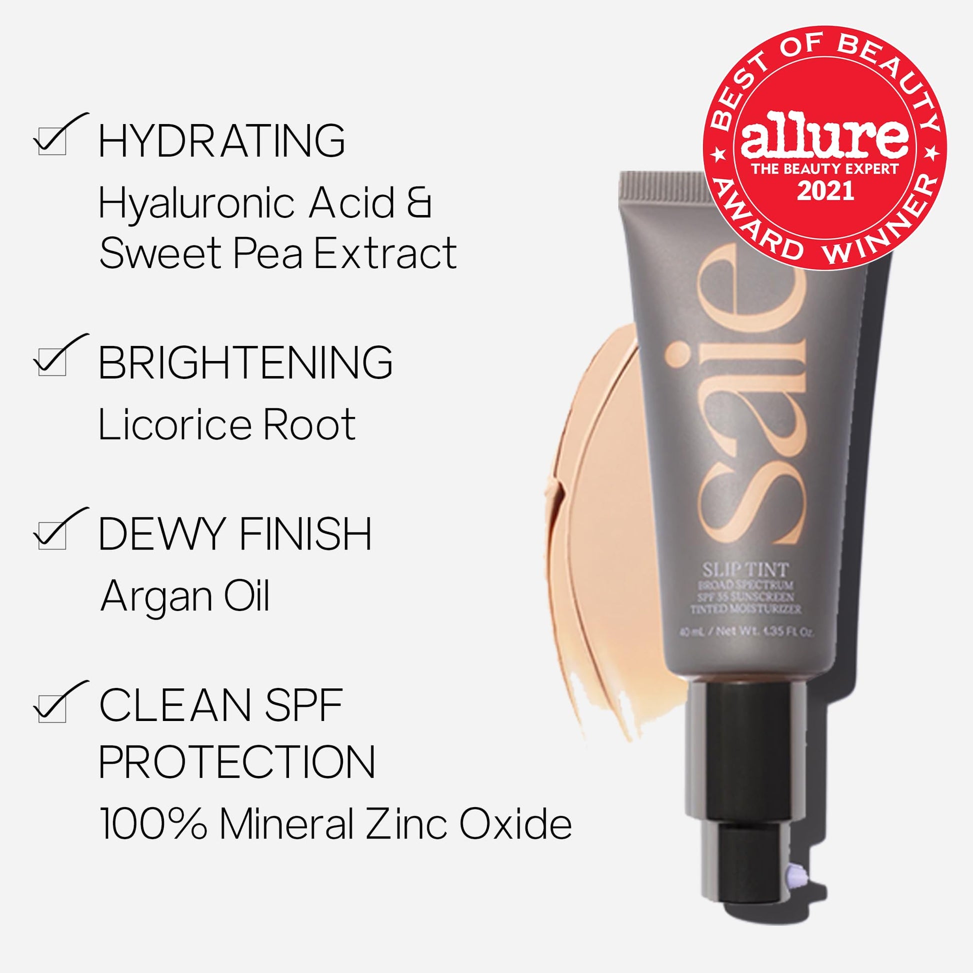 Saie Slip Tint Tinted Moisturizer with SPF 35 - Light Coverage, Glowy Skin Tint & Mineral Sunscreen for Face with Hydrating Hyaluronic Acid - Summer Makeup Essential - Shade Three + Half (1.35 oz) Saie uk supplements