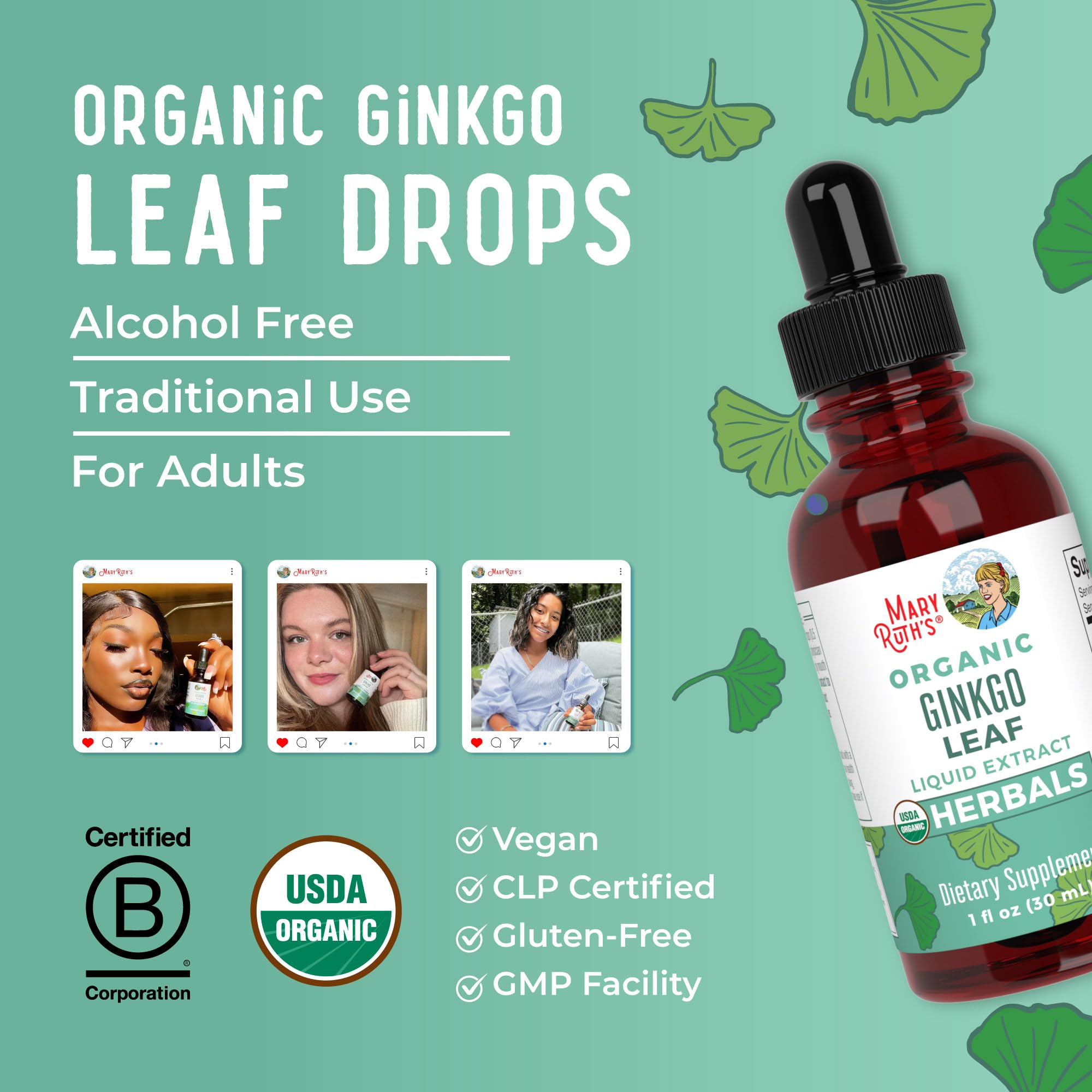 MaryRuth Organics Ginkgo Leaf Liquid Drops | Herbal Supplement | Nootropic | Circulatory System & Nervous System Health | USDA Organic | Non-GMO | Vegan | 60 Servings MARYRUTH'S uk supplements
