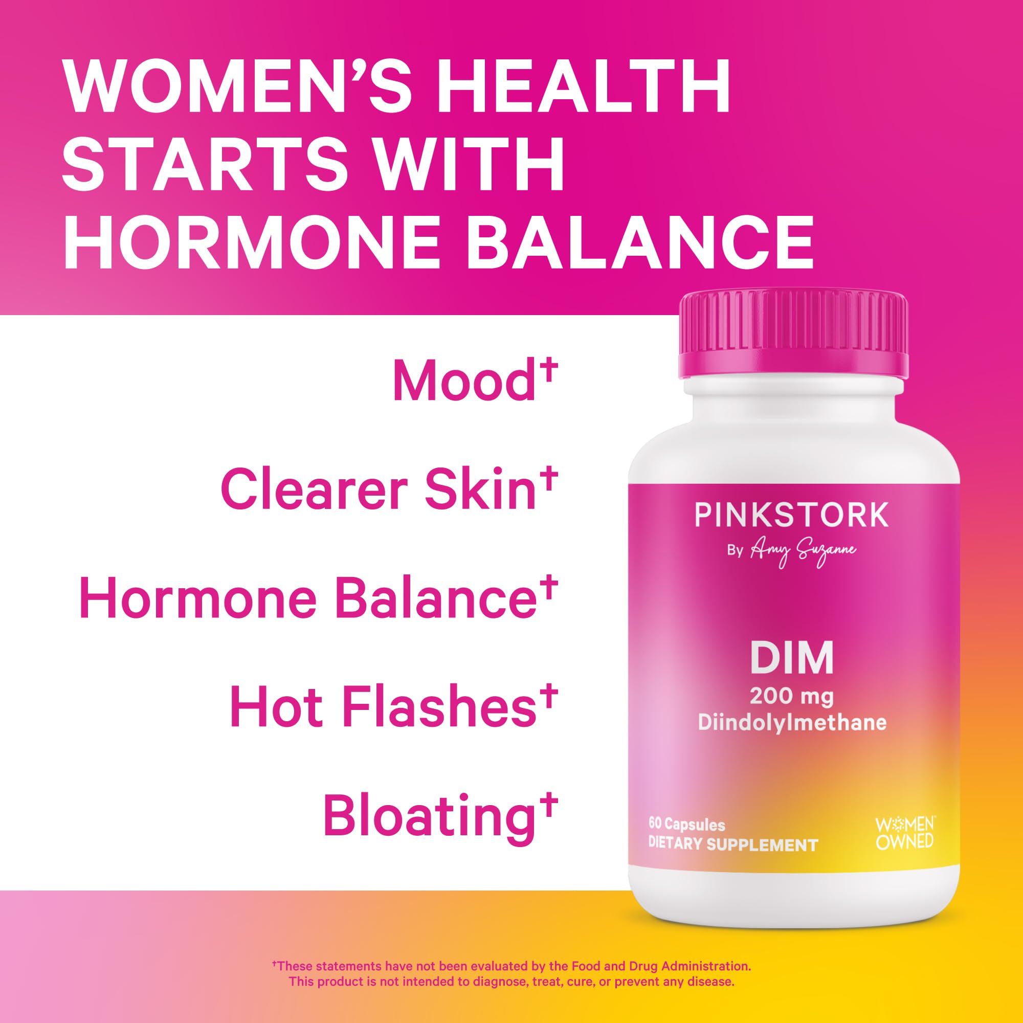Pink Stork DIM Supplement for Women - Estrogen and Hormone Balance for Menopause, Perimenopause & PMS - DIM 200 mg Plus BioPerine for Mood Support - 60 Day Supply Pink Stork uk supplements