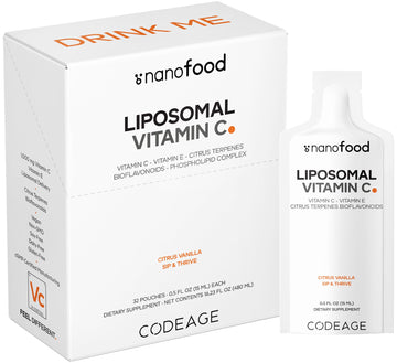 Codeage Liposomal Vitamin C Liquid 1000mg Vitamin C, 4000mg Essential Phospholipids, Supplement For Daily Immune Support, Liposomes For Absorption, Citrus Bioflavonoids, Vitamin E, Non-GMO, 32 Pouches Codeage uk supplements