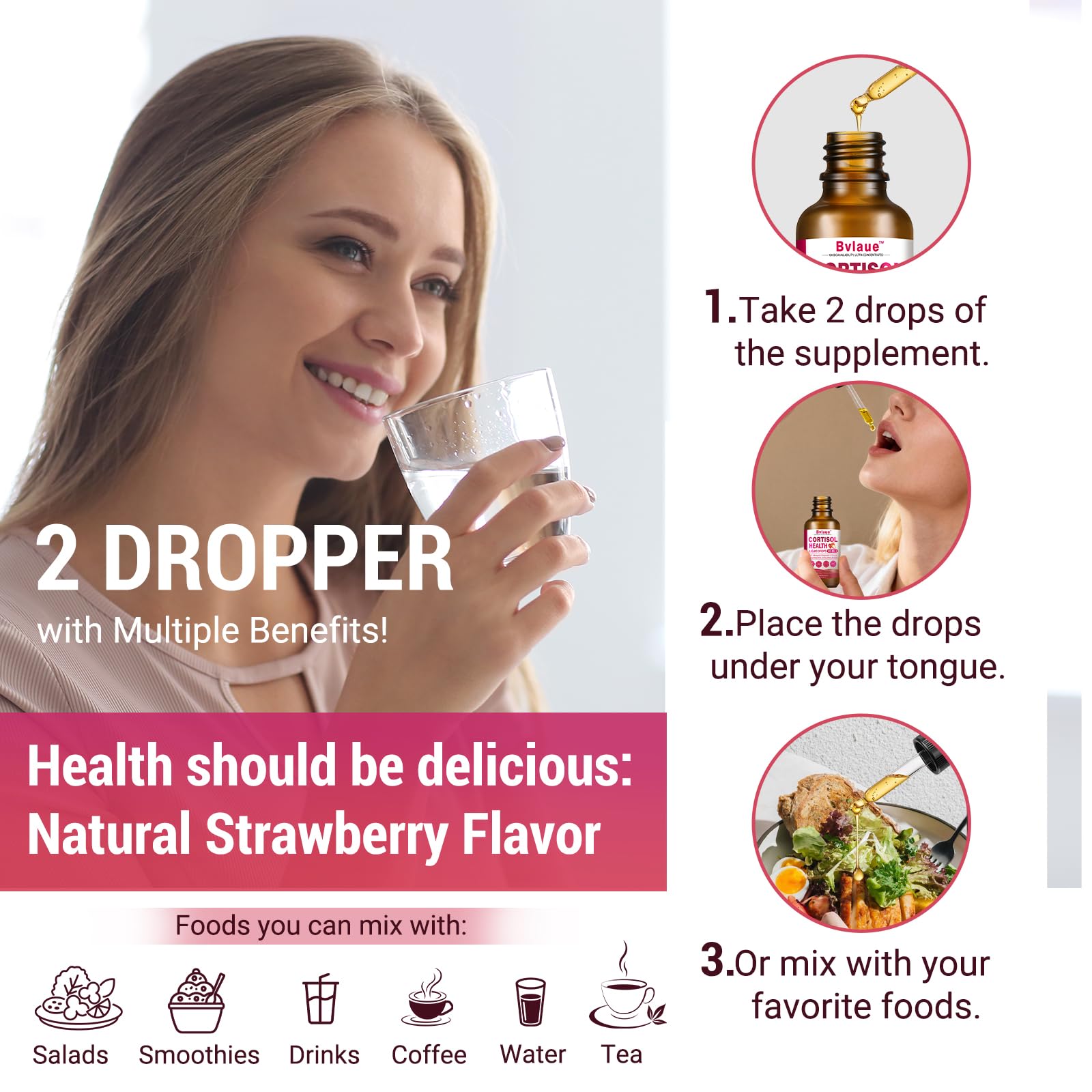 Bvlaue Cortisol Supplements Detox for Women - 20-in-1 Cortisol Reducer,Manager,Lower w/Ashwagandha,Magnesium,L-Theanine,Saffron,Rhodiola for Hormone Balance/Sleep/Stress Relief,Strawberry Flavor Bvlaue uk supplements