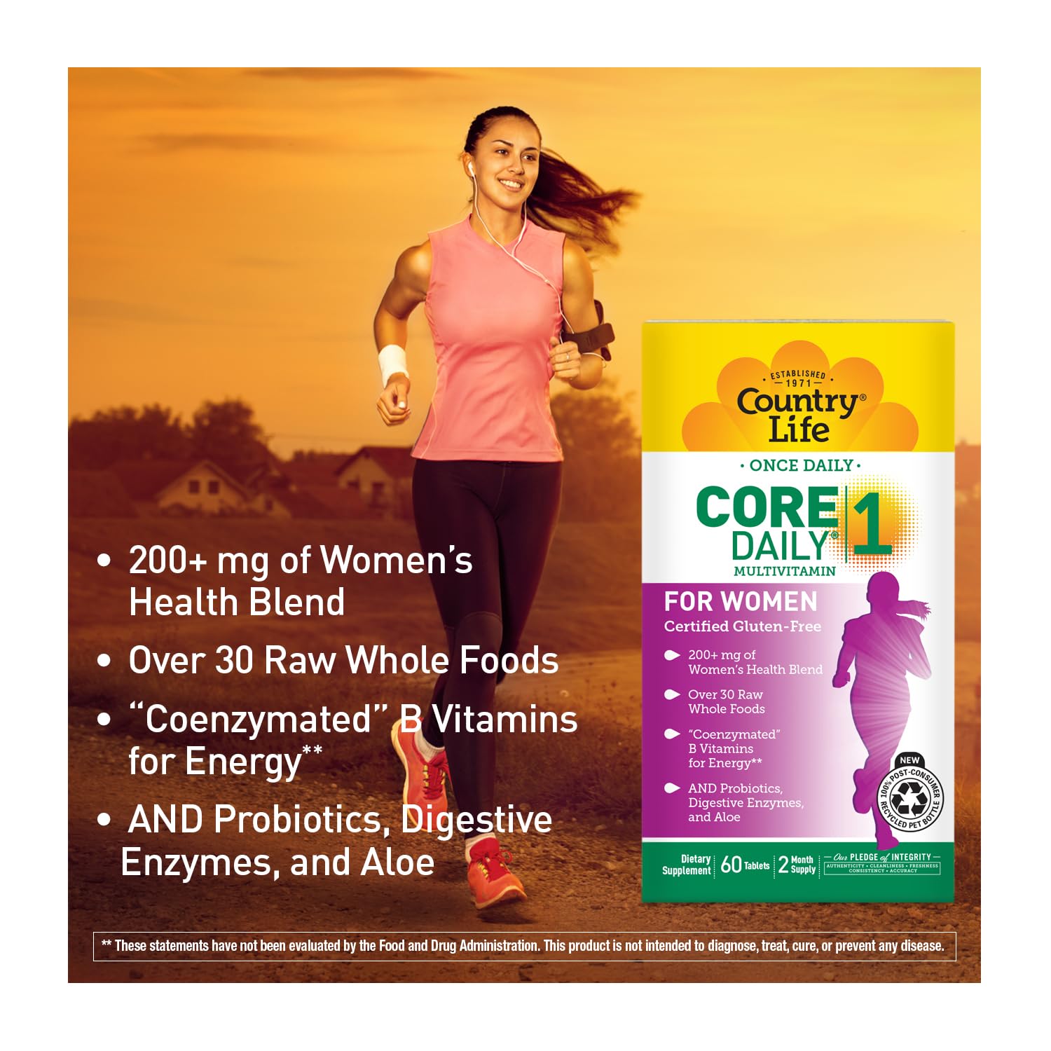 Country Life Women’s Core 1 Daily Multivitamin with Iron, Cranberry, Probiotics, and Digestive Enzymes-Certified Gluten-Free Formula for Energy, Immune Support and Complete Digestive Health,60 Tablets Country Life uk supplements