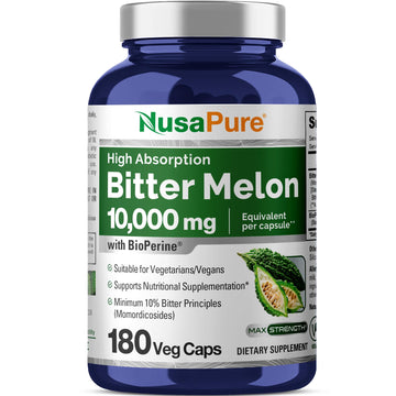 NusaPure Bitter Melon Extract 10,000 mg 180 Vegan Caps (100% Vegetarian, Non-GMO, Gluten-Free, 10% Bitter Principles) Bioperine NusaPure uk supplements